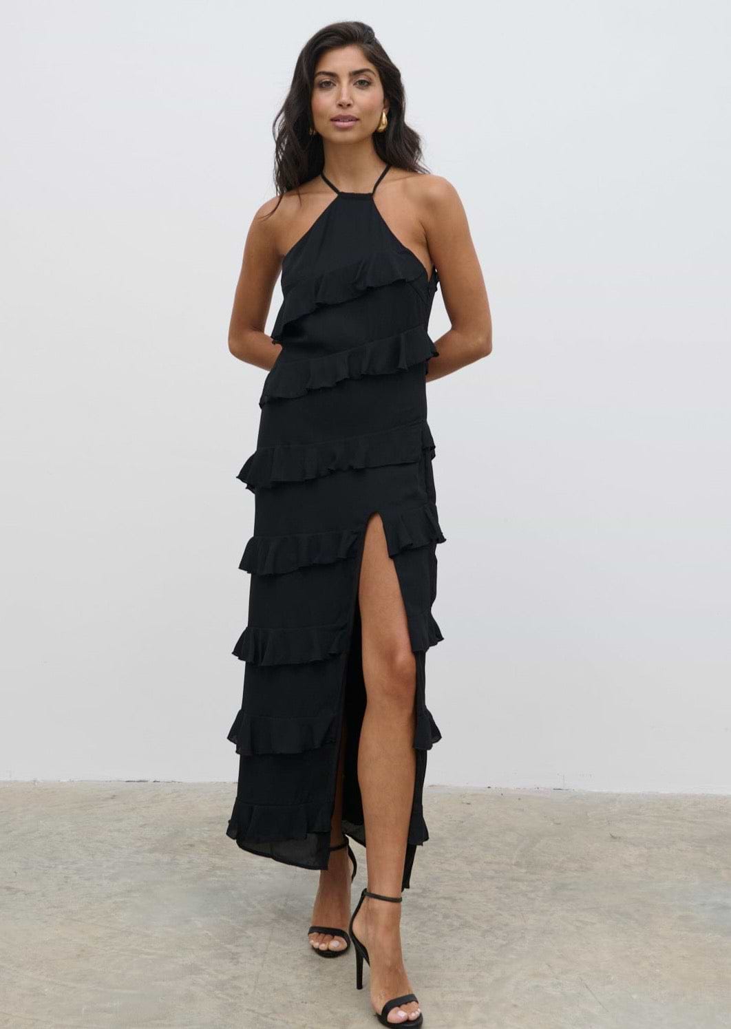 Katy Ruffle Midaxi Dress - Black