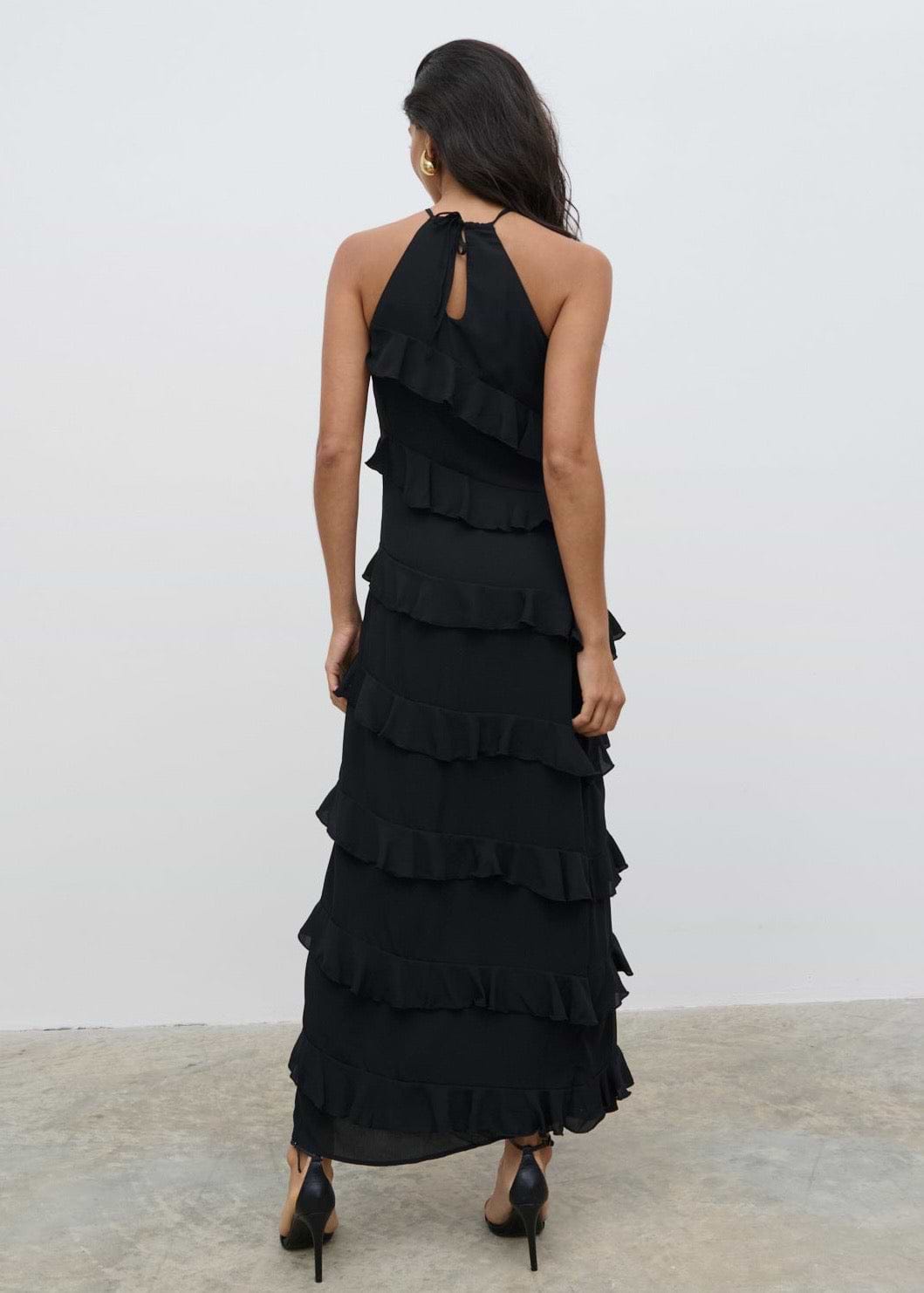 Katy Ruffle Midaxi Dress - Black