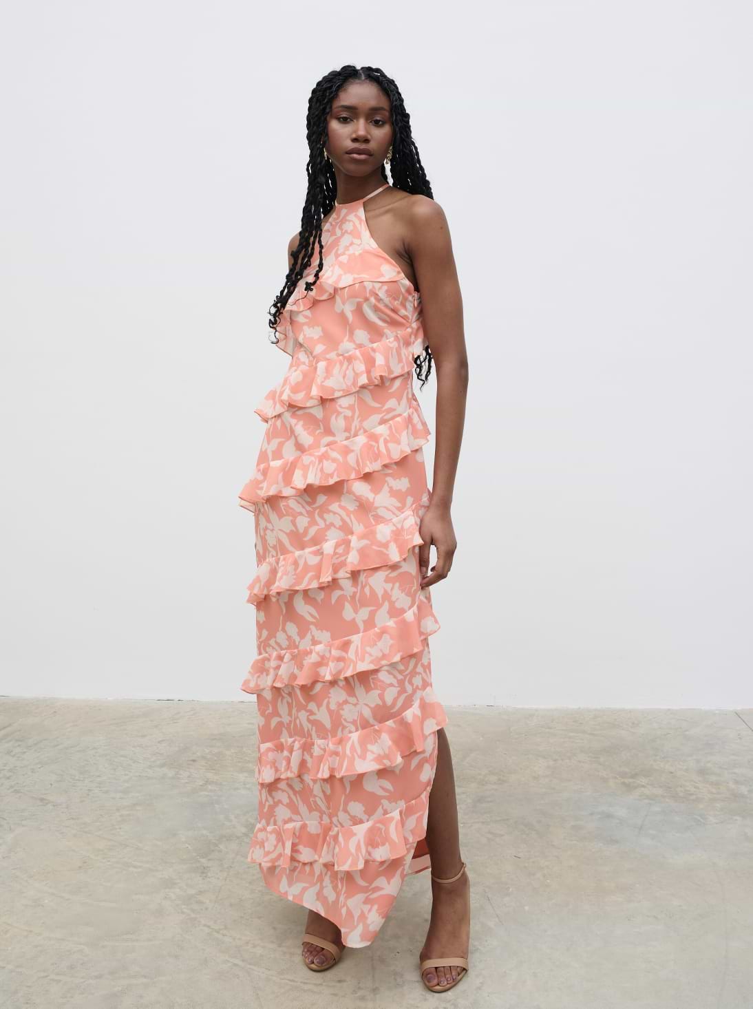 Katy Ruffle Maxi Dress - Terracotta Botanic