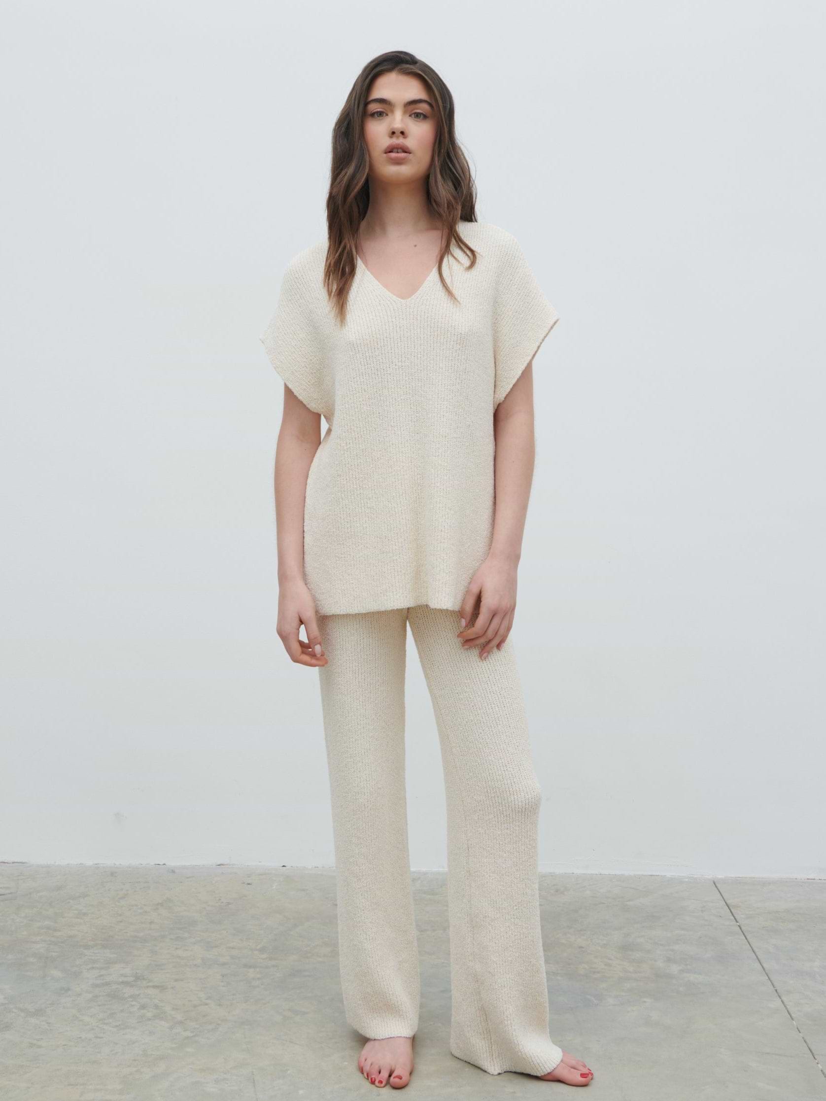 Katya Rib Knit Oversized Top - Cream