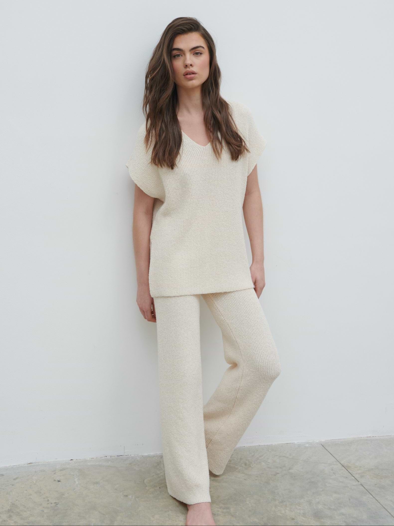 Katya Rib Knit Trousers - Cream