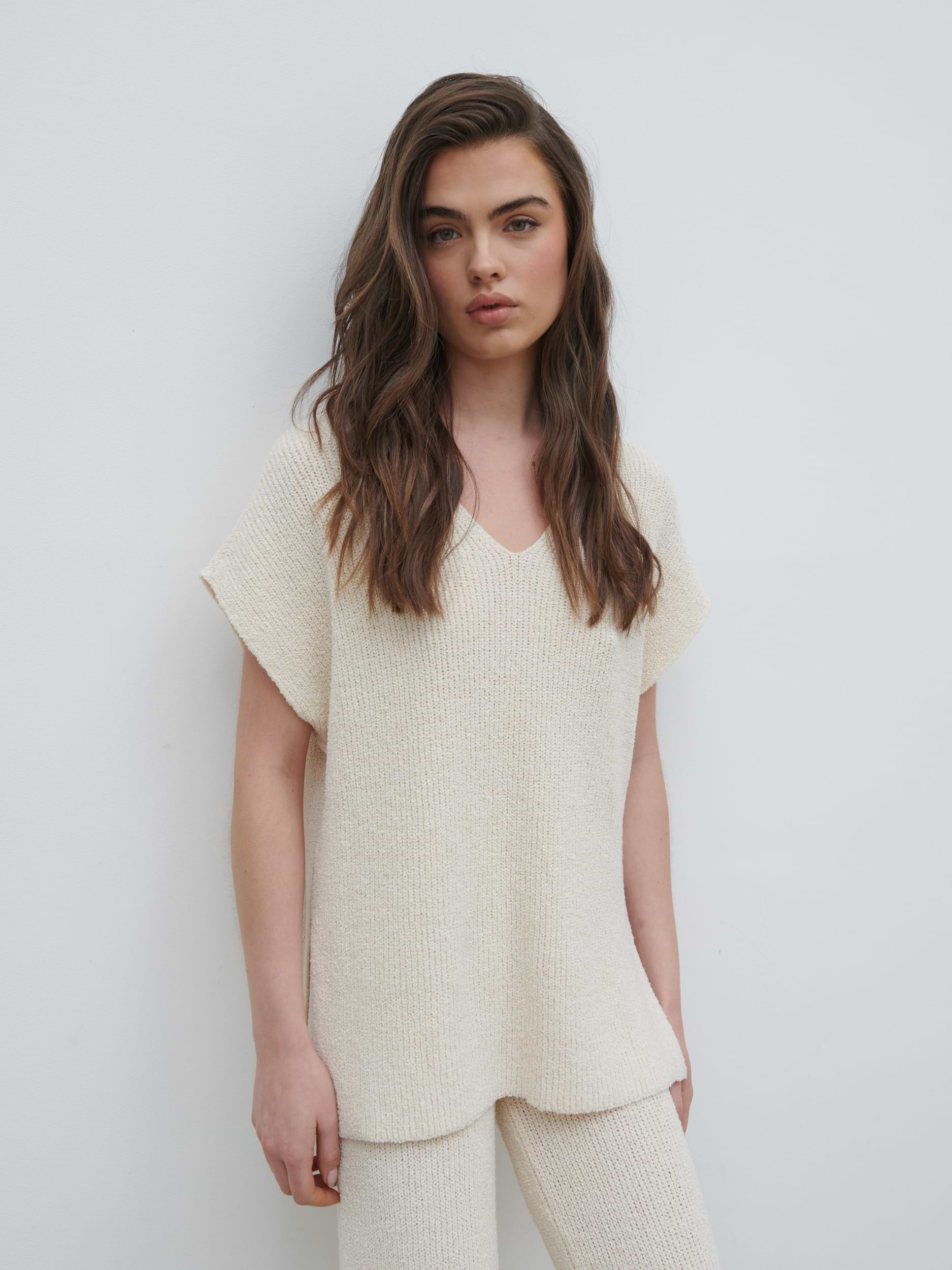 Katya Rib Knit Oversized Top - Cream