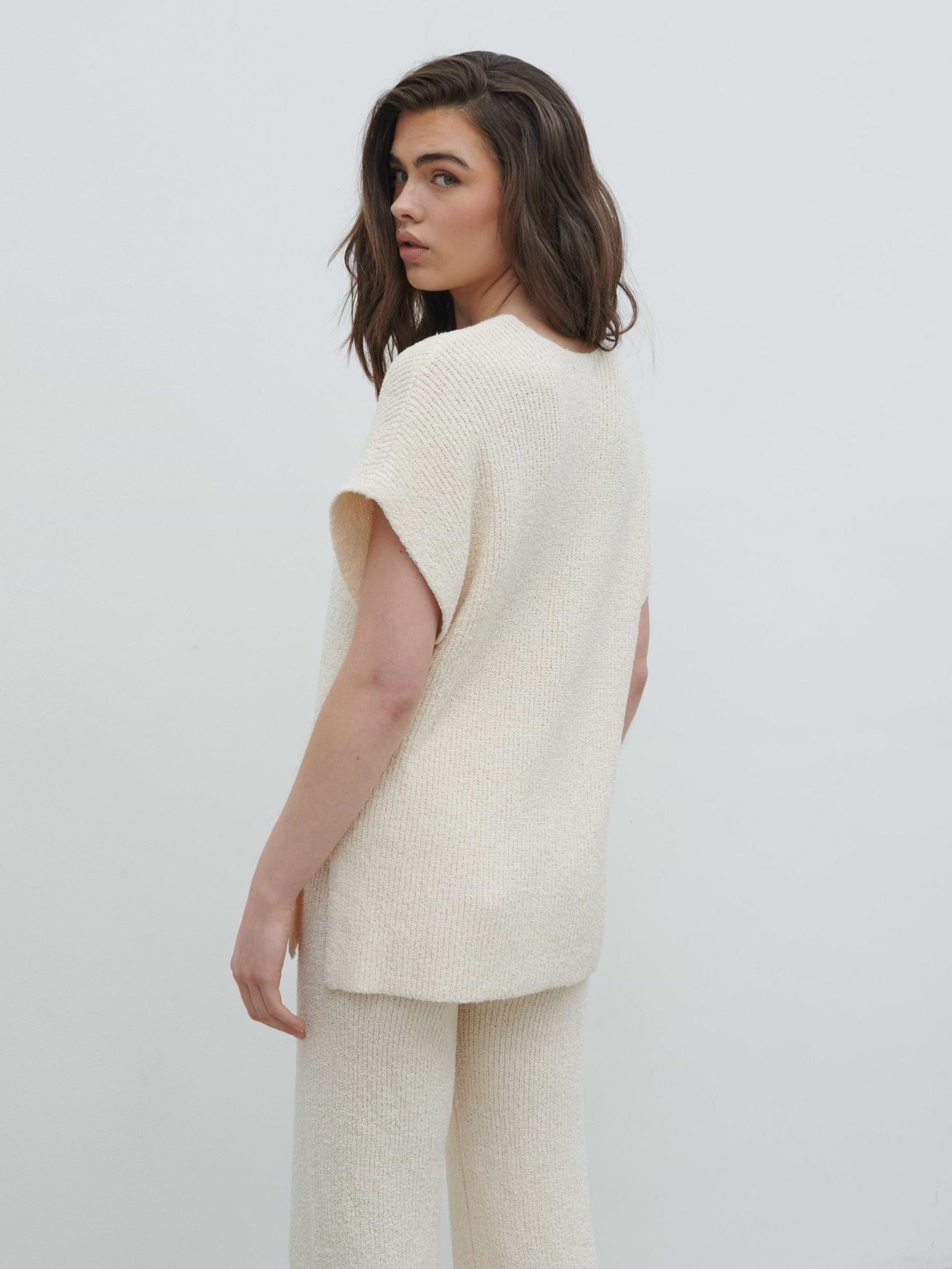 Katya Rib Knit Oversized Top - Cream