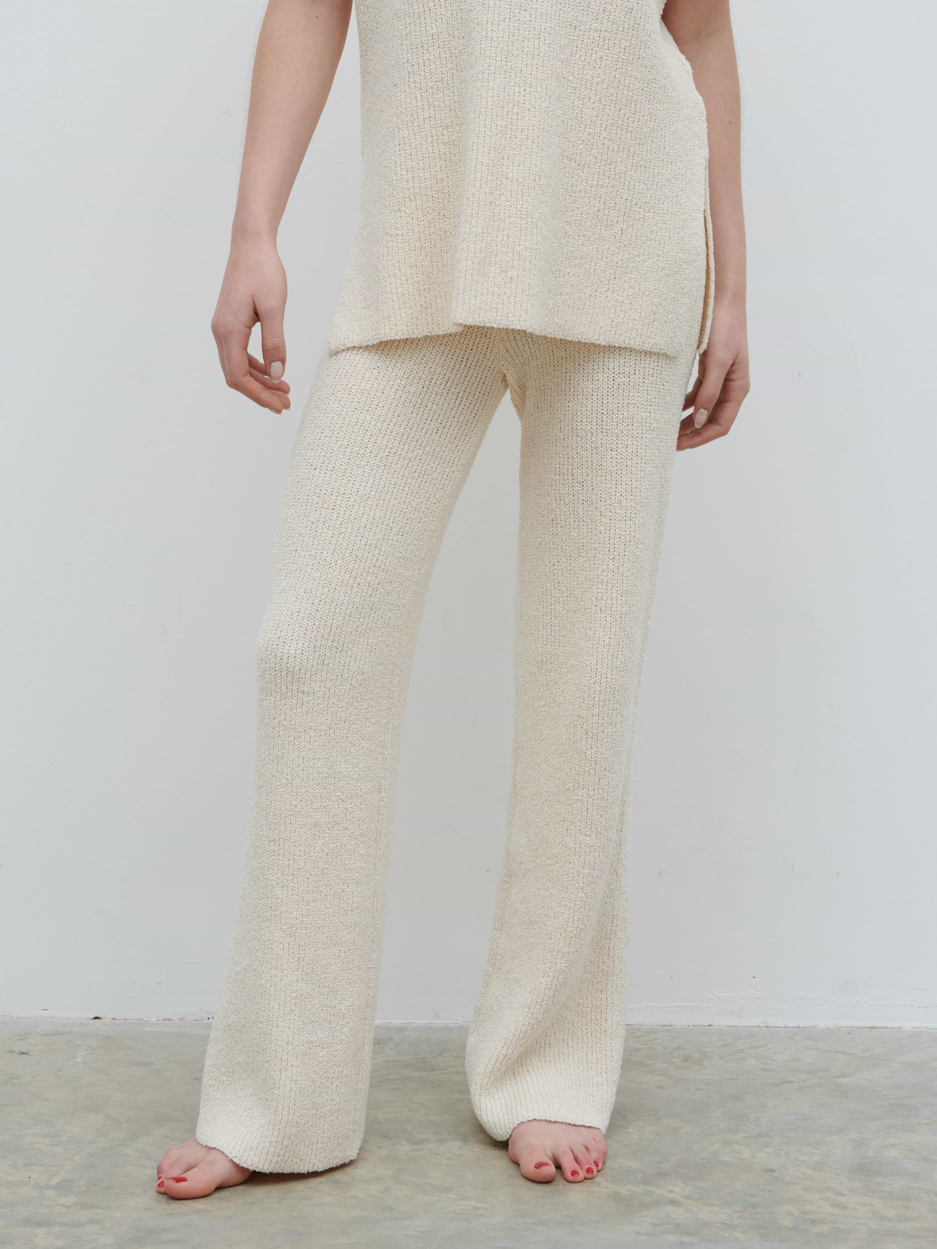 Katya Rib Knit Trousers - Cream