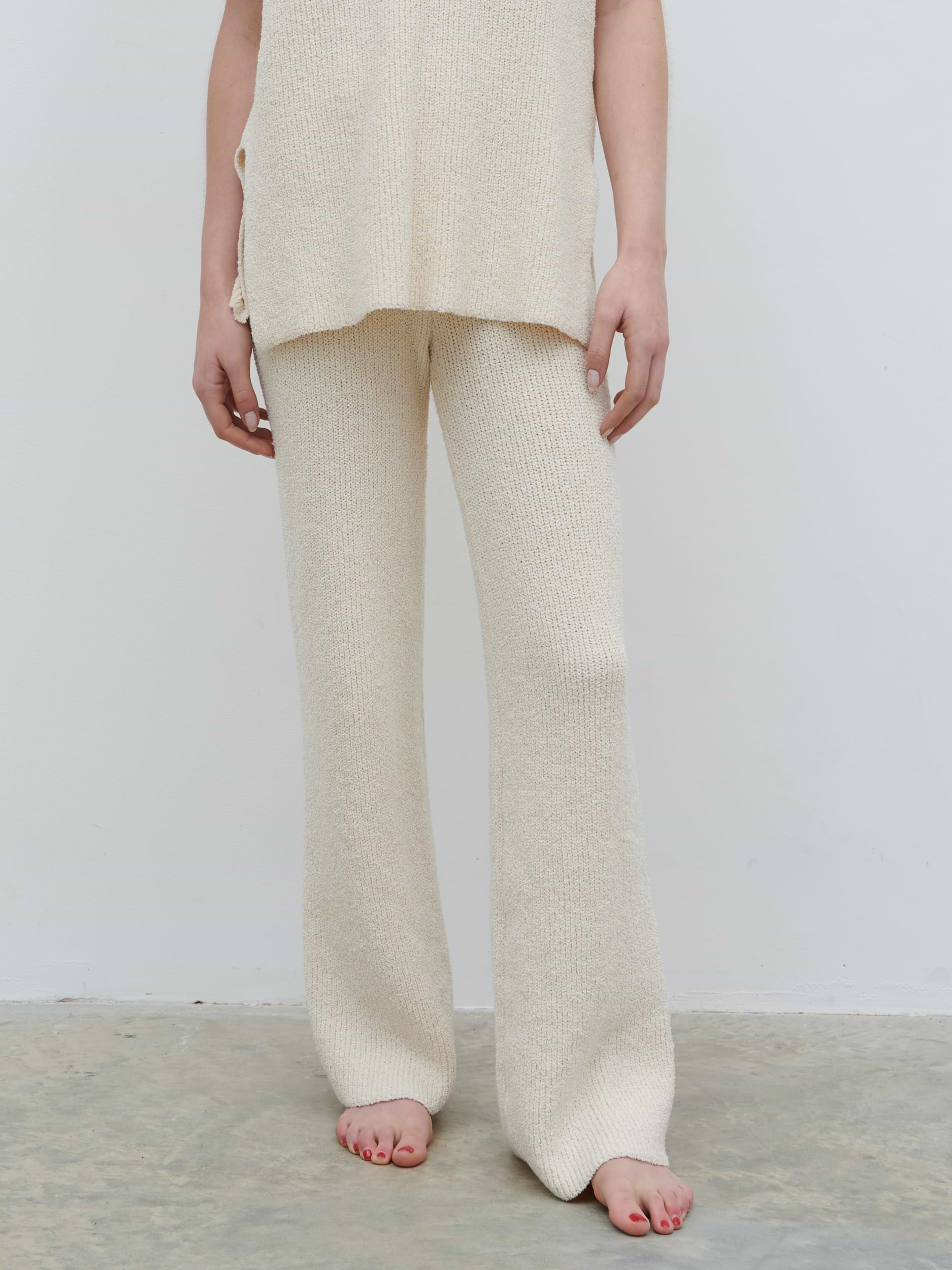 Katya Rib Knit Trousers - Cream