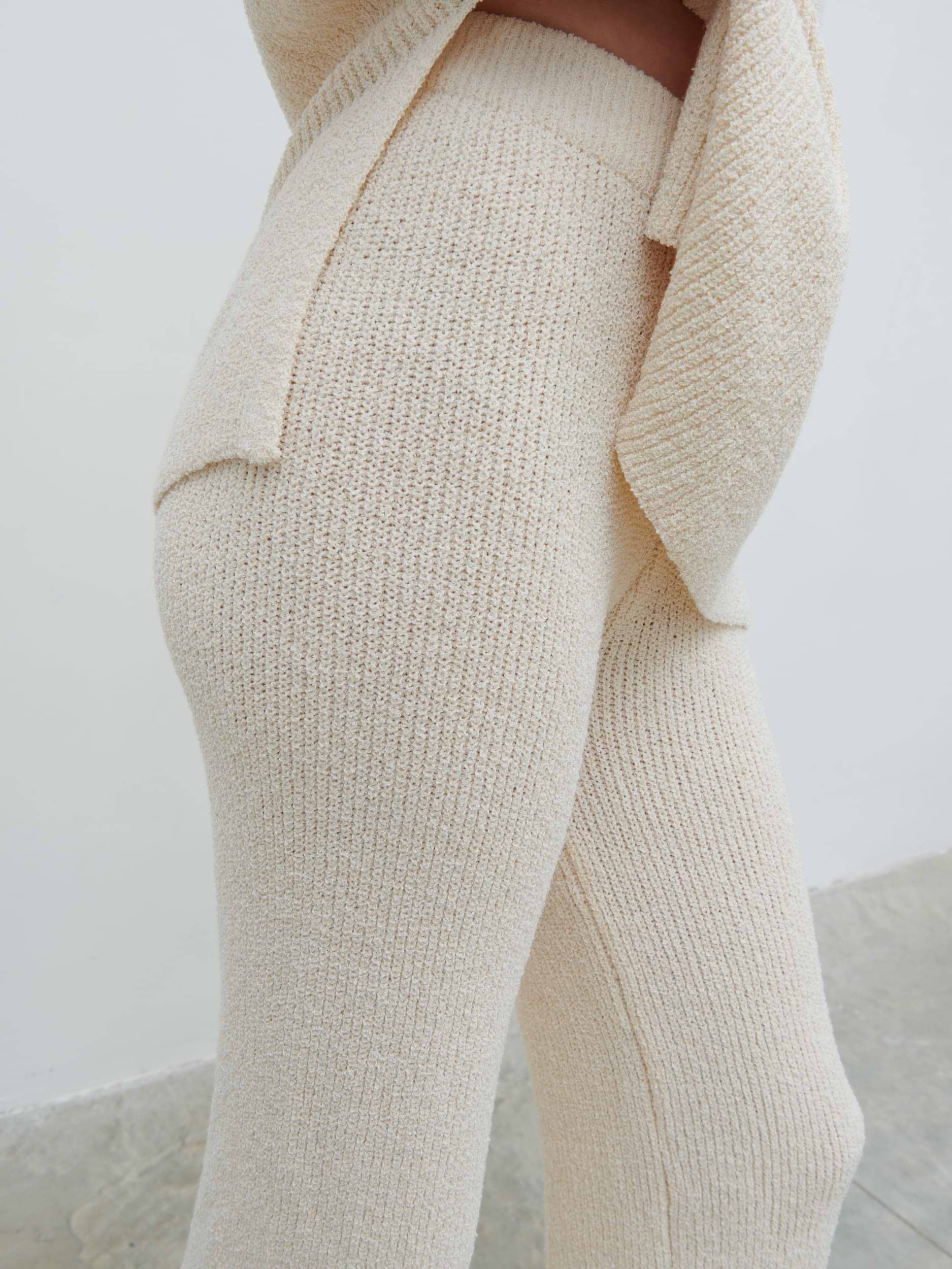 Katya Rib Knit Trousers - Cream
