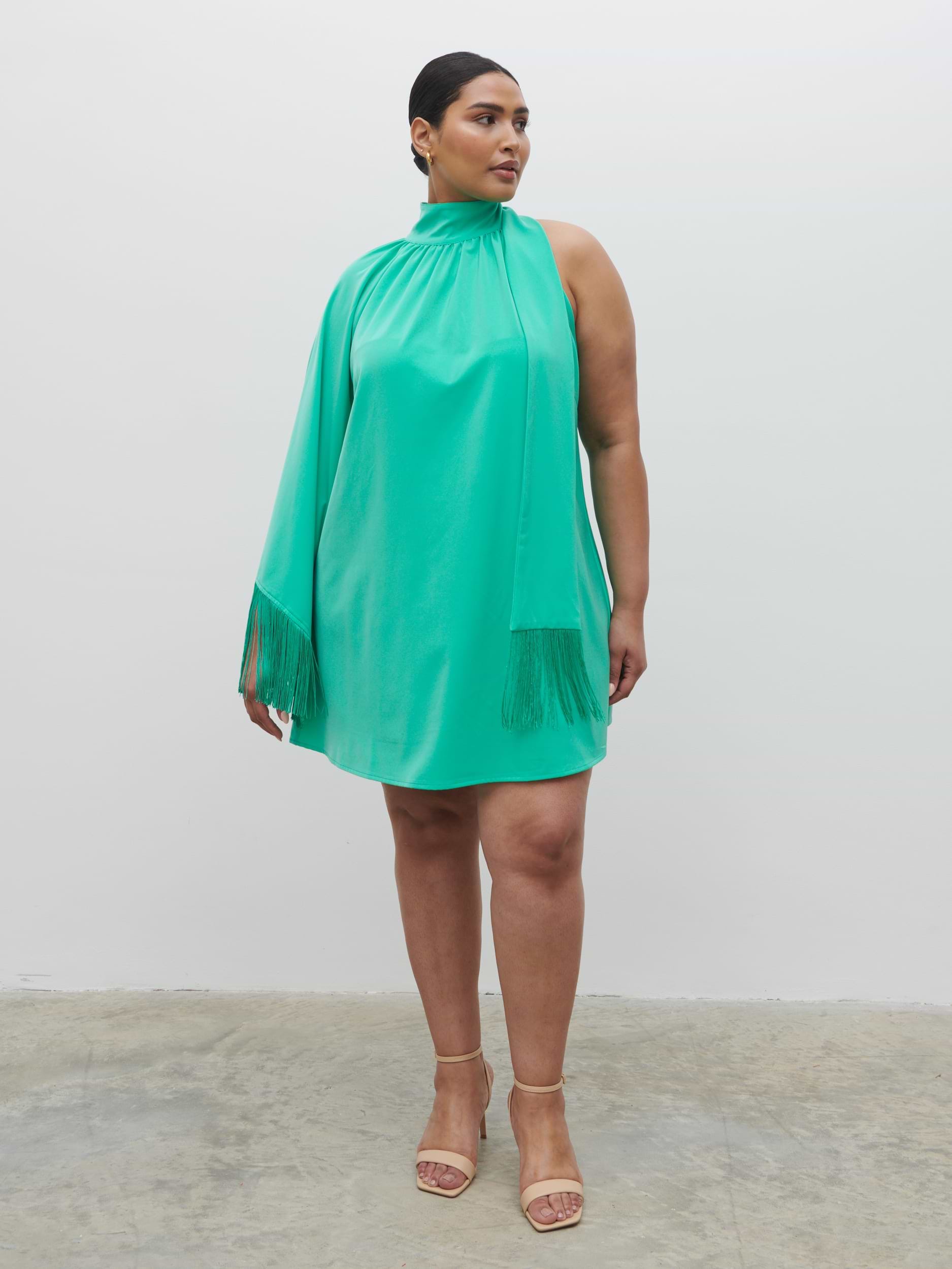 Keeley One Shoulder Mini Dress Curve - Jade Green