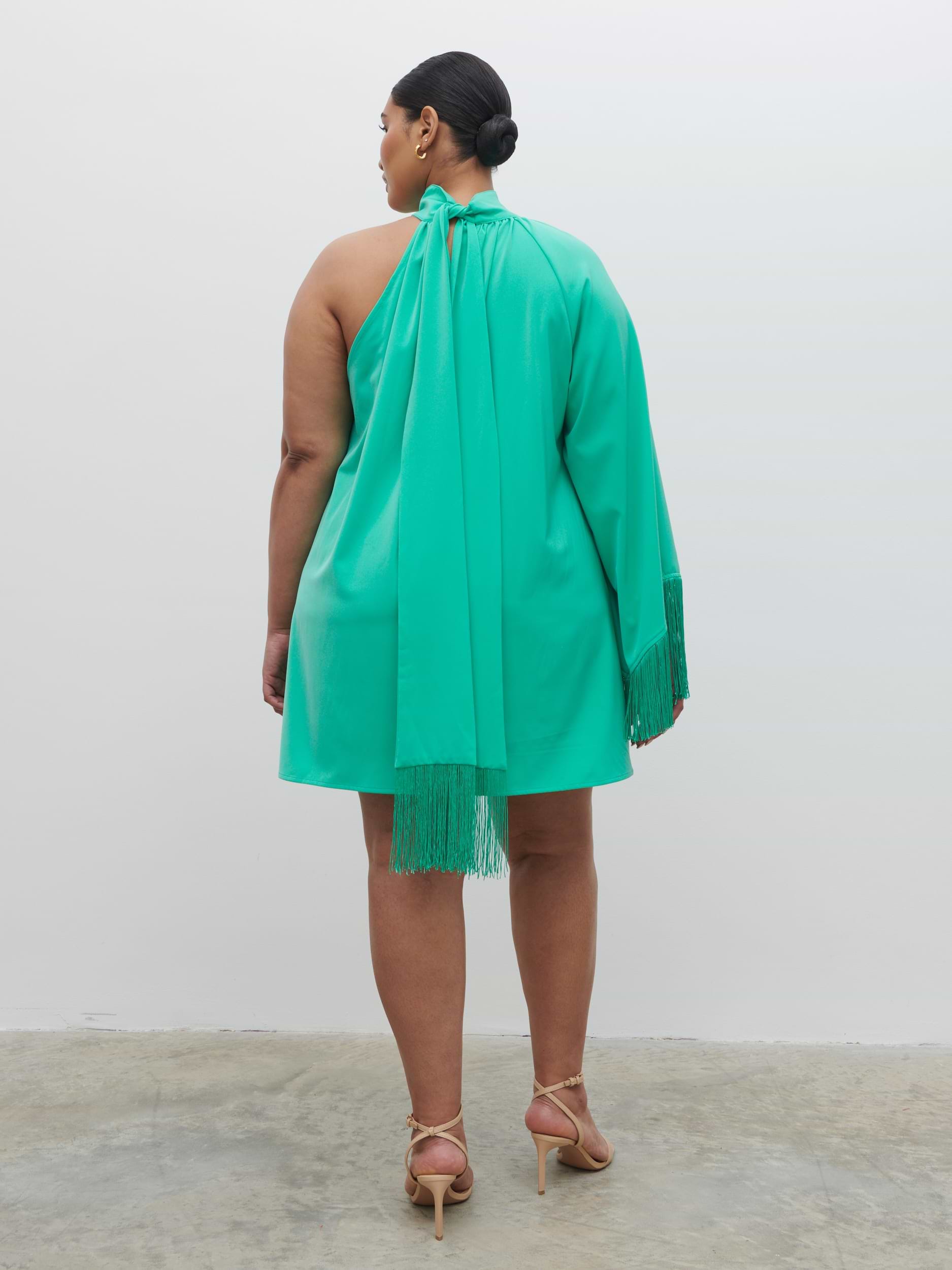 Keeley One Shoulder Mini Dress Curve - Jade Green