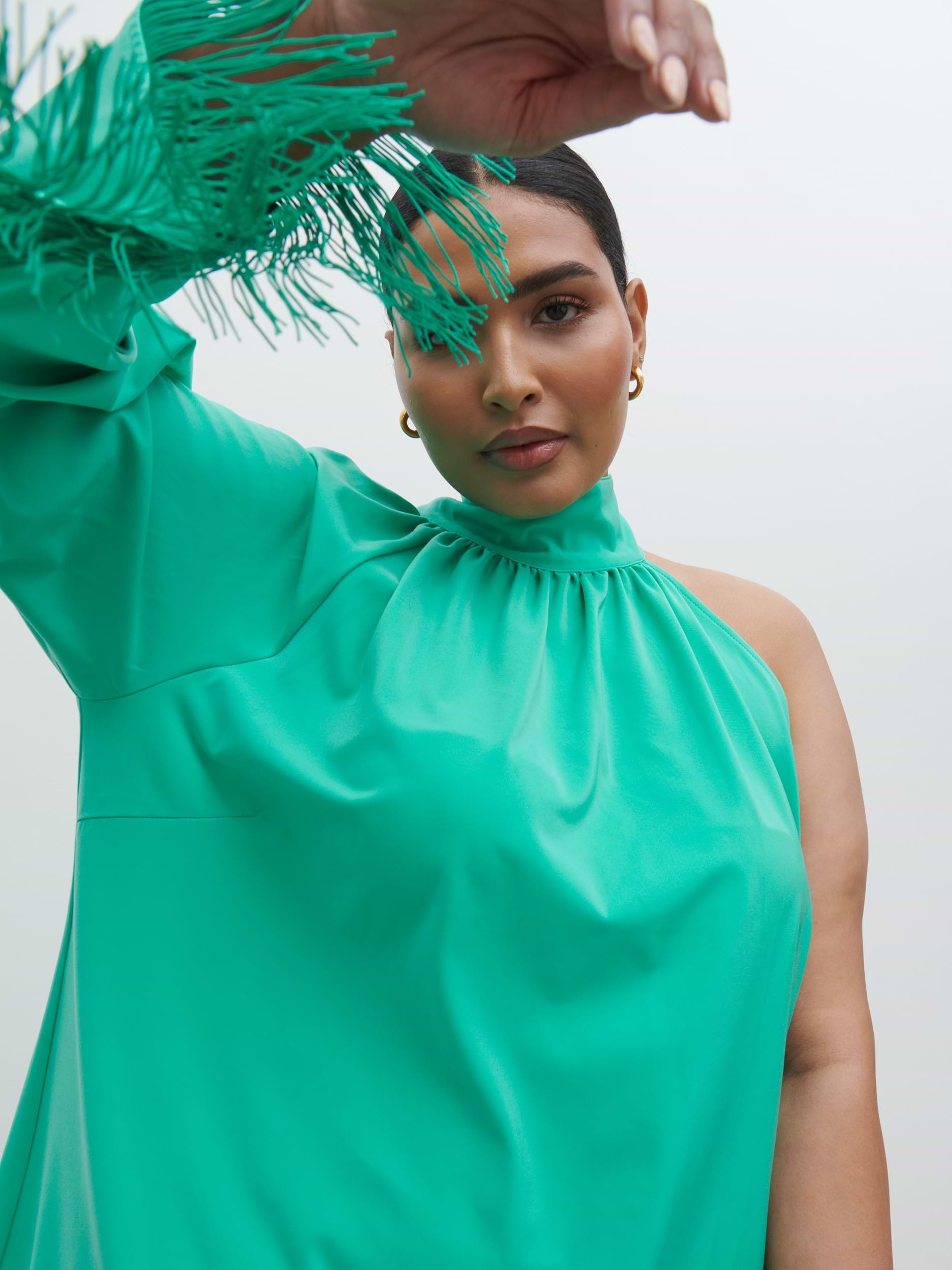 Keeley One Shoulder Mini Dress Curve - Jade Green