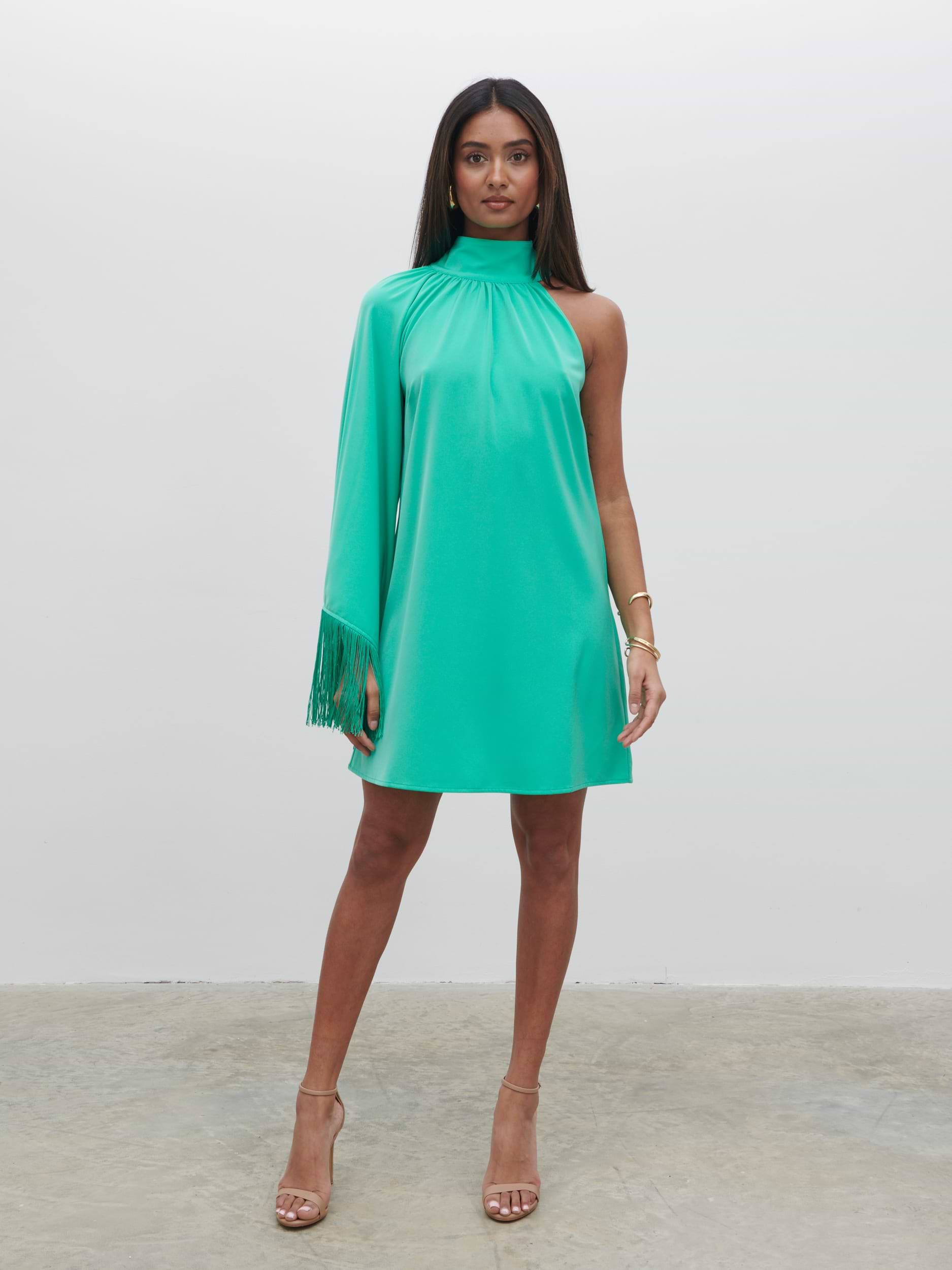 Keeley One Shoulder Mini Dress - Jade Green