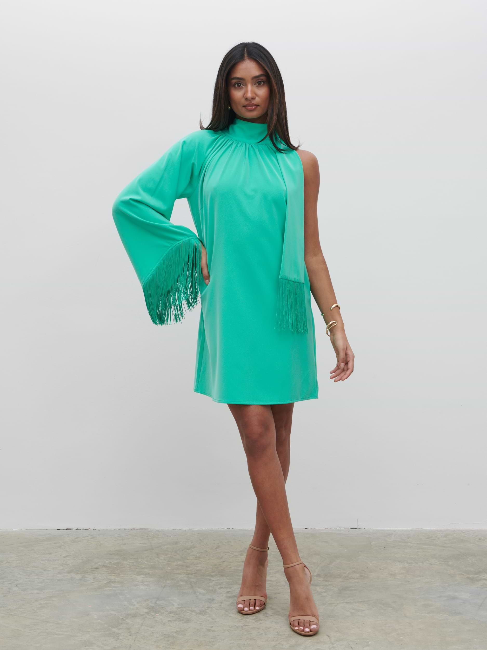 Keeley One Shoulder Mini Dress - Jade Green