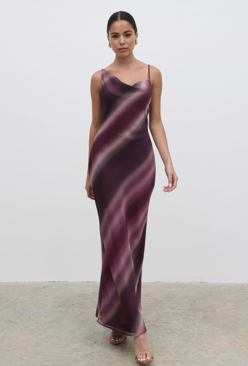 Keisha Asymmetric Cowl Maxi Dress - Wine Ombre
