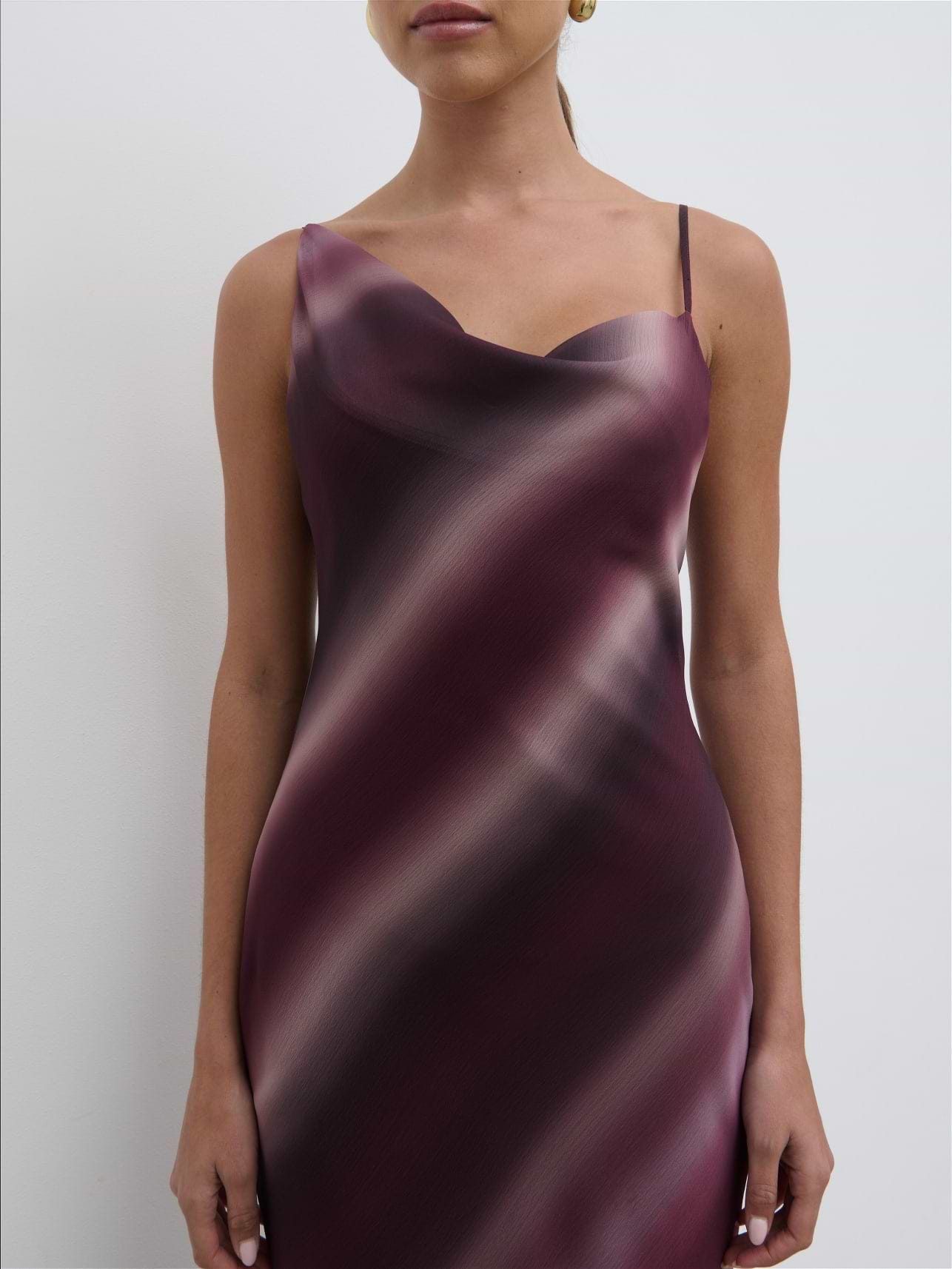Keisha Asymmetric Cowl Maxi Dress - Wine Ombre
