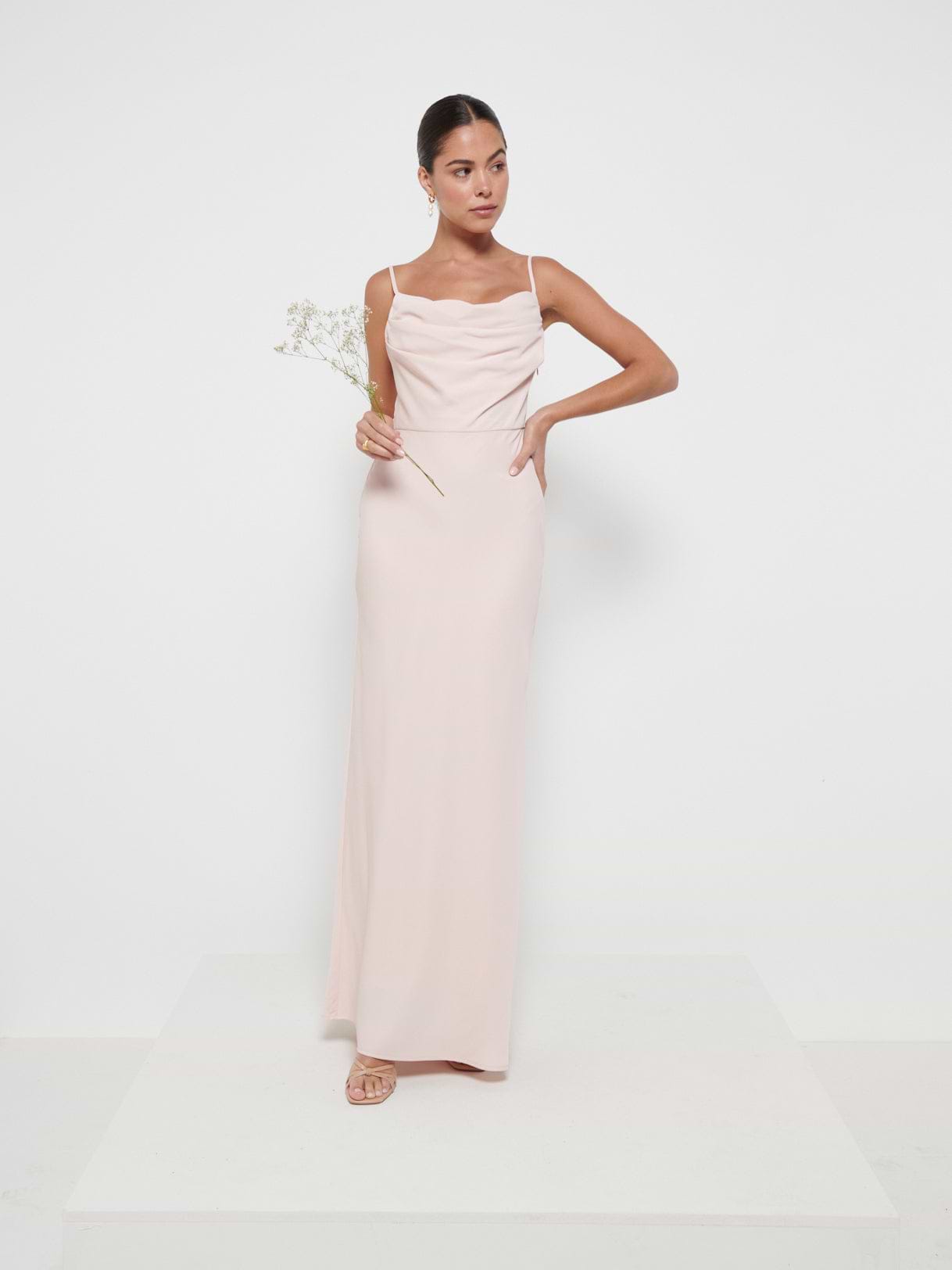 Keisha Cowl Neck Maxi Bridesmaid Dress - Blush