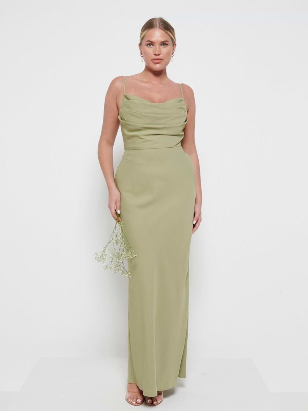 Keisha Cowl Neck Maxi Bridesmaid Dress - Olive