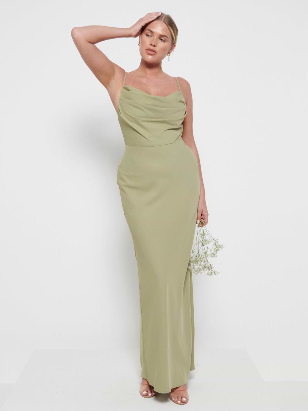 Keisha Cowl Neck Maxi Bridesmaid Dress - Olive