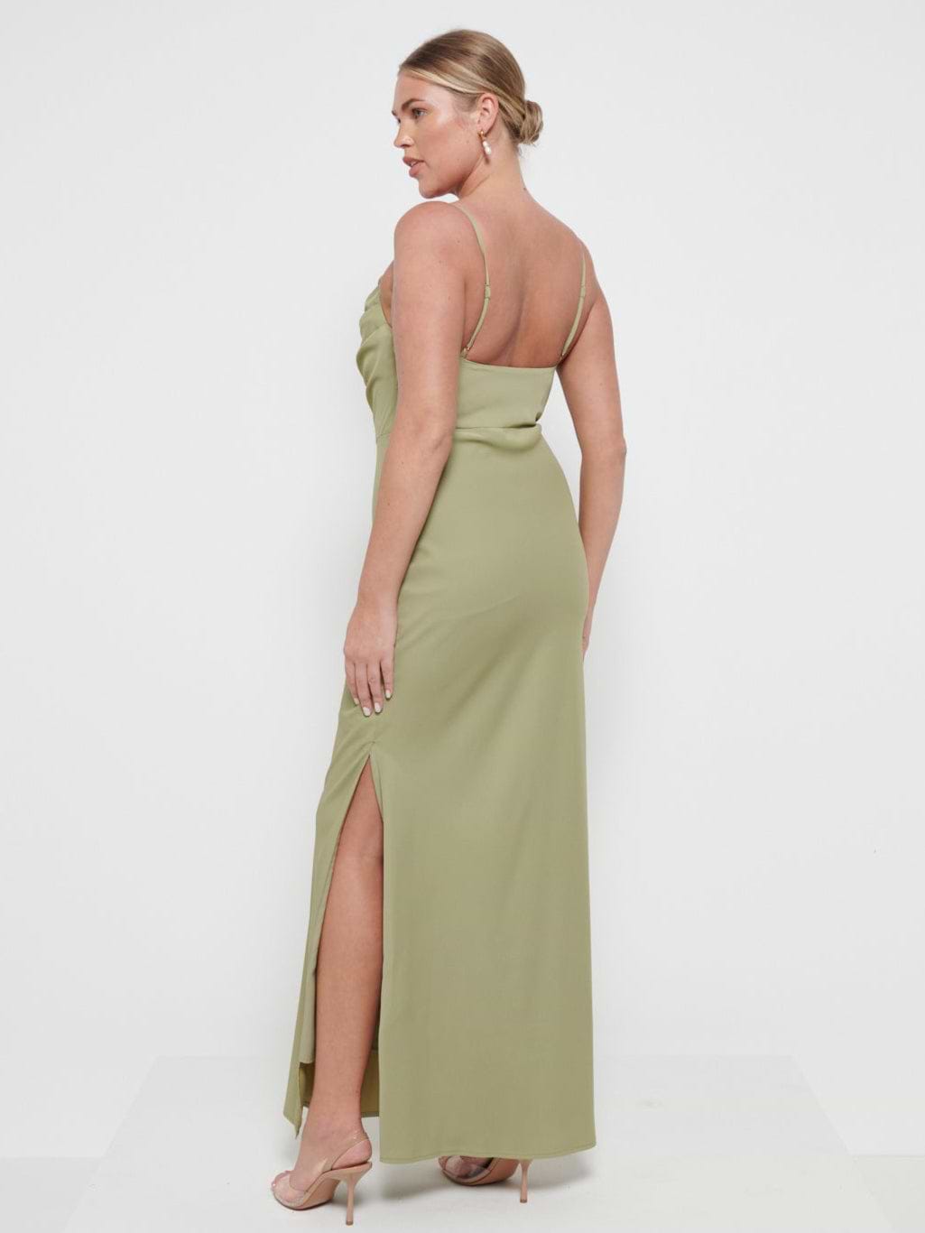 Keisha Cowl Neck Maxi Bridesmaid Dress - Olive