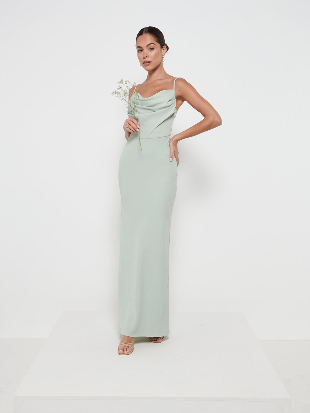 Keisha Cowl Neck Maxi Bridesmaid Dress - Sage