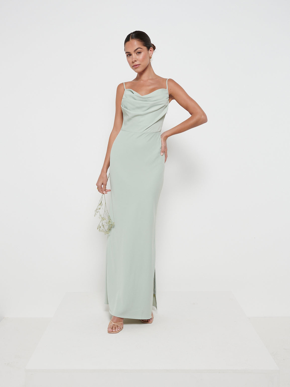 Keisha Cowl Neck Maxi Bridesmaid Dress - Sage
