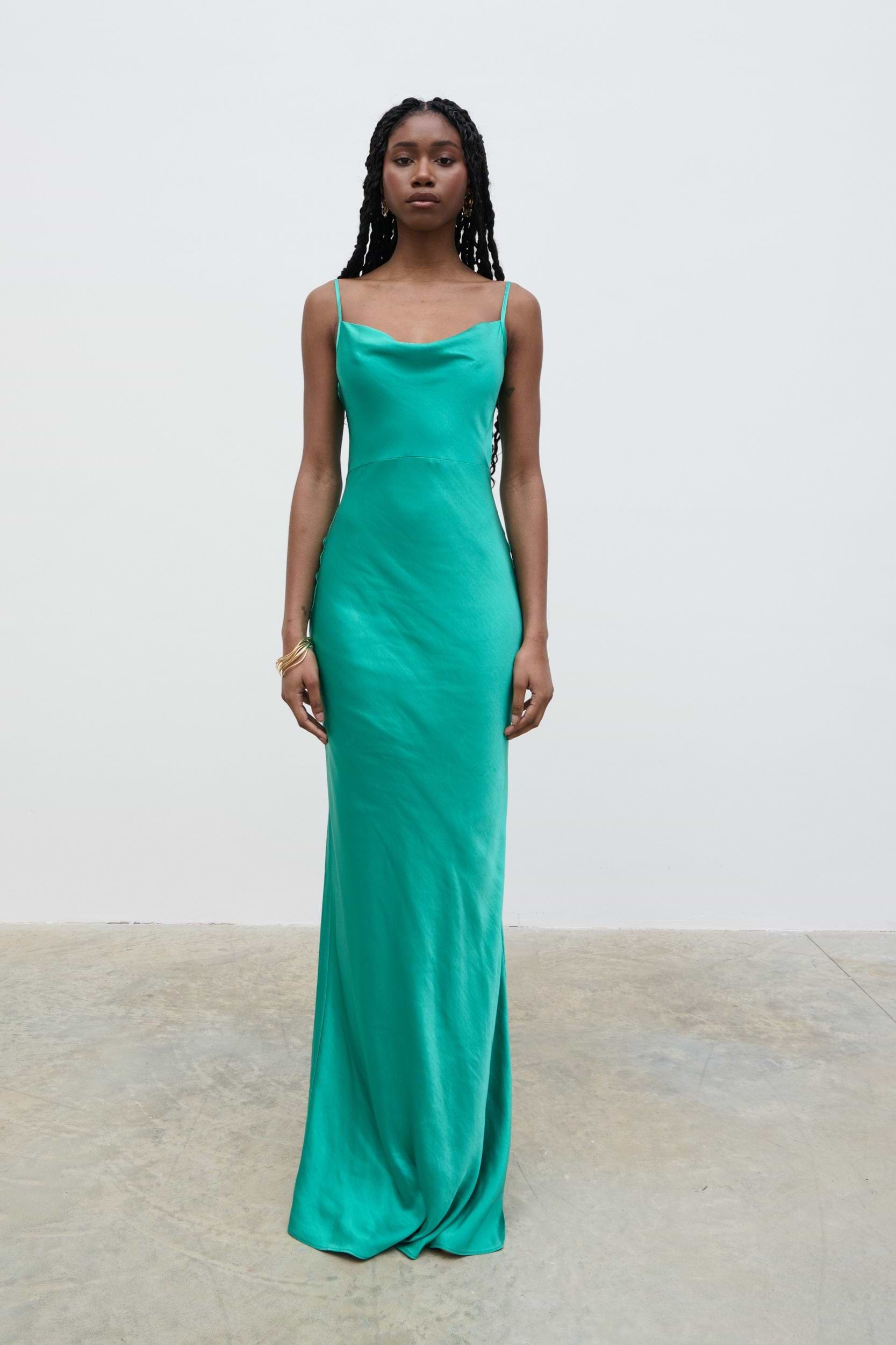 Keisha Satin Maxi Dress - Jade Green
