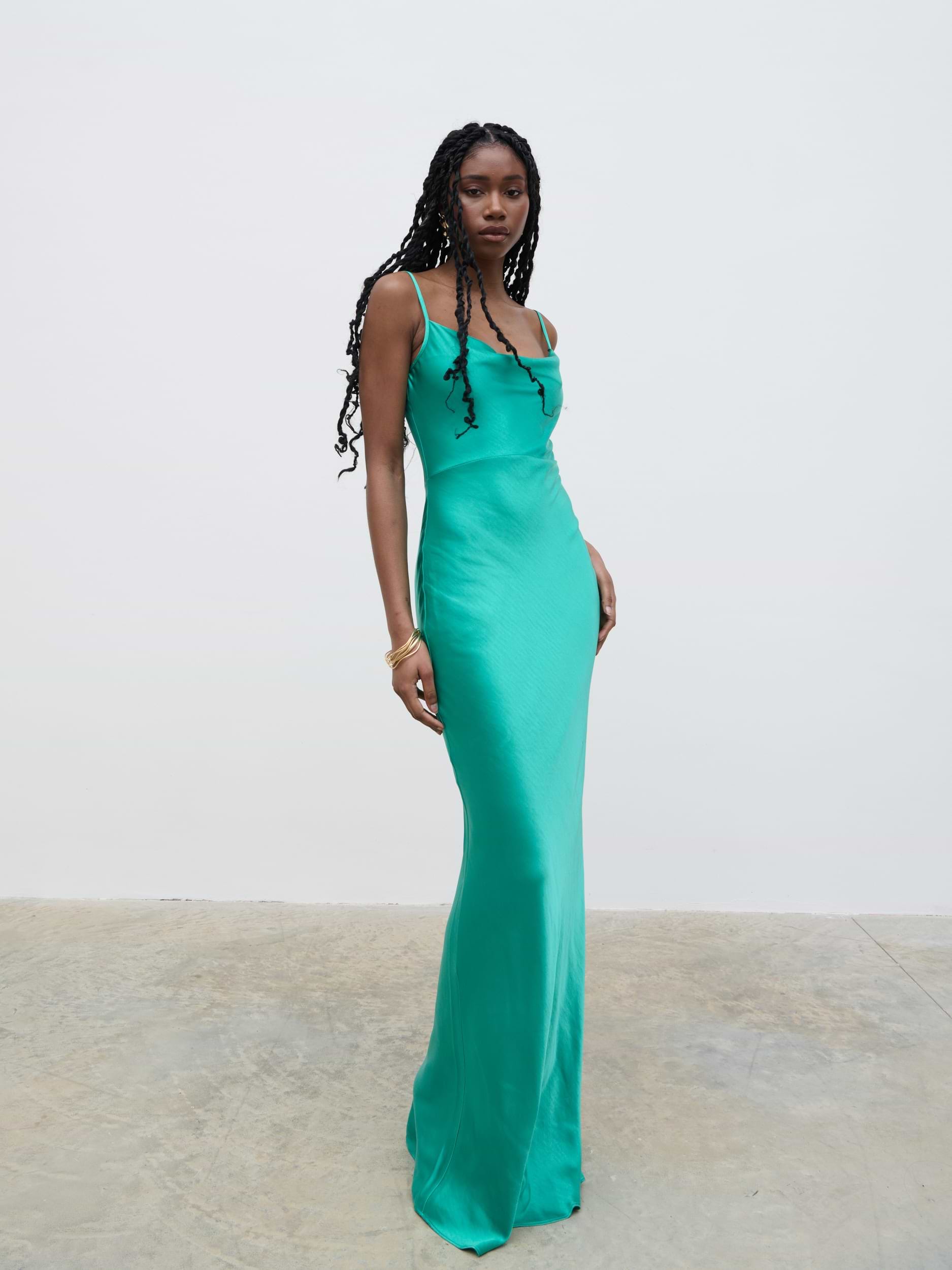Keisha Satin Maxi Dress - Jade Green