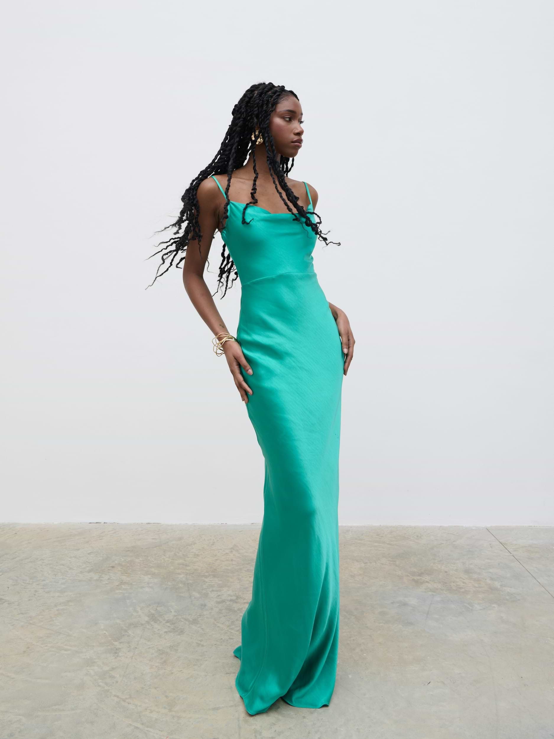 Keisha Satin Maxi Dress - Jade Green