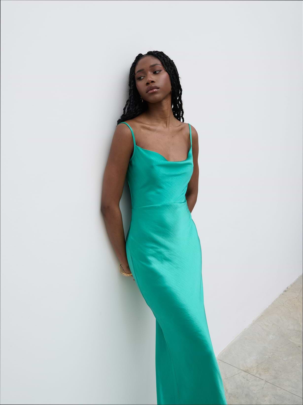 Keisha Satin Maxi Dress - Jade Green
