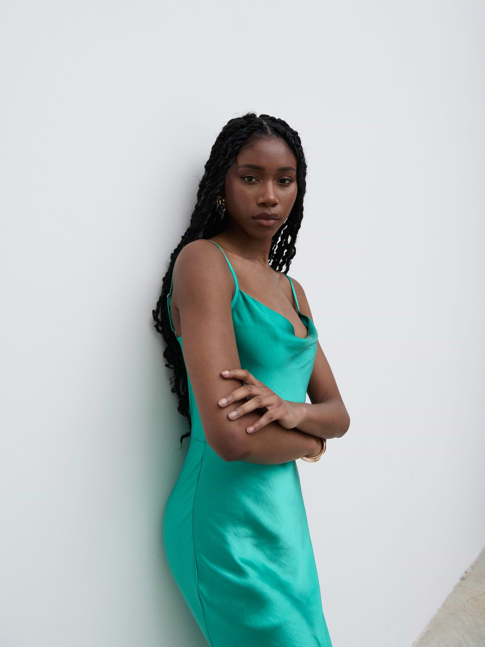 Keisha Satin Maxi Dress - Jade Green