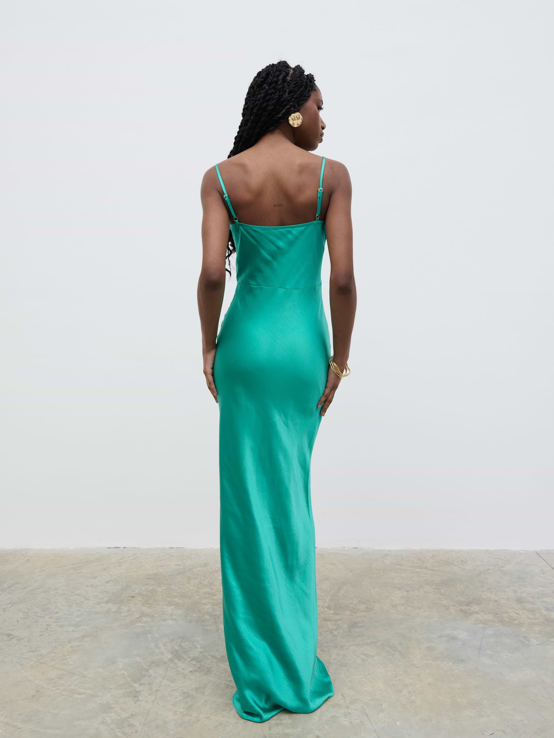 Keisha Satin Maxi Dress - Jade Green