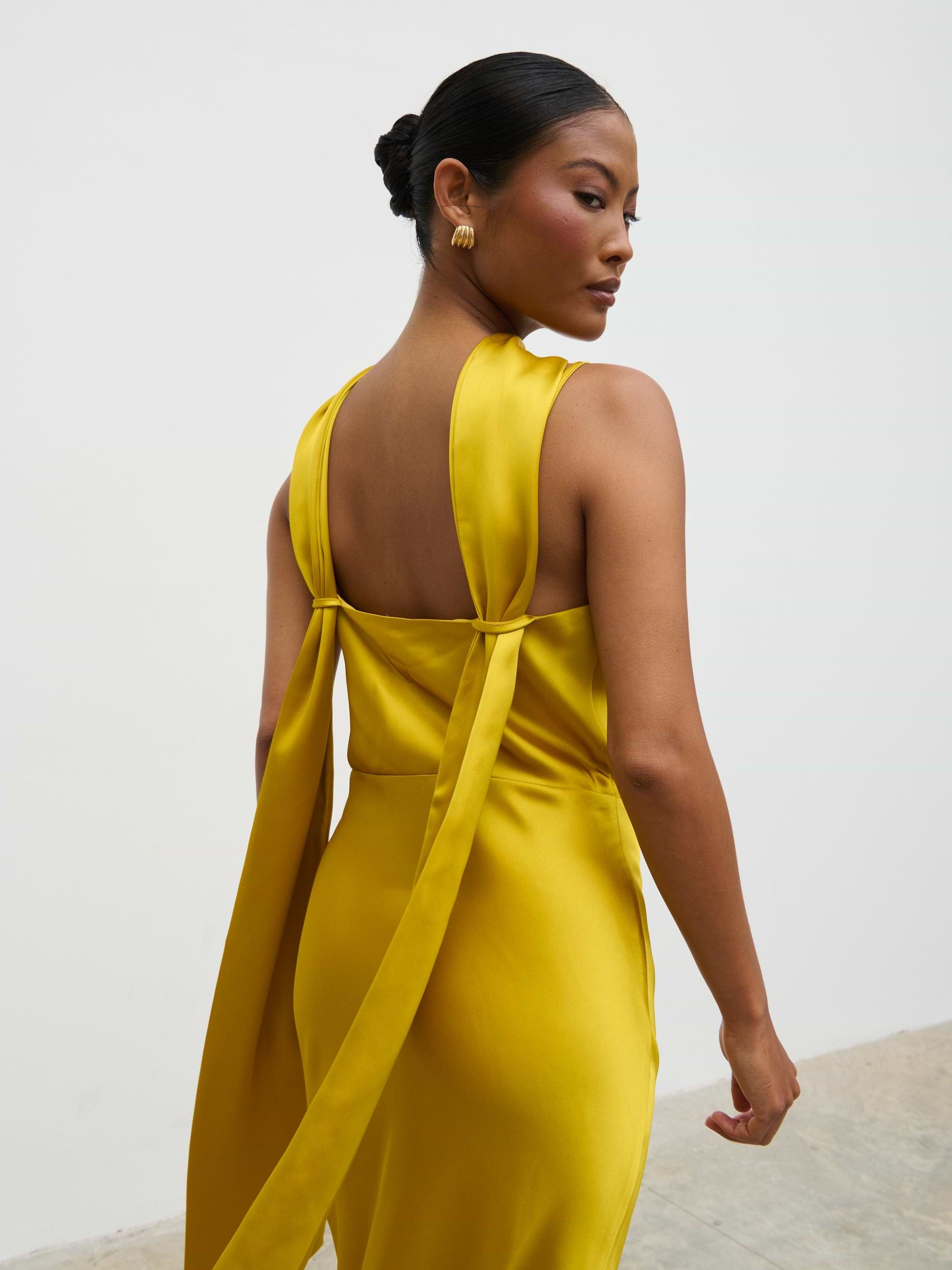 Keisha Scarf Midaxi Dress - Yellow Ochre