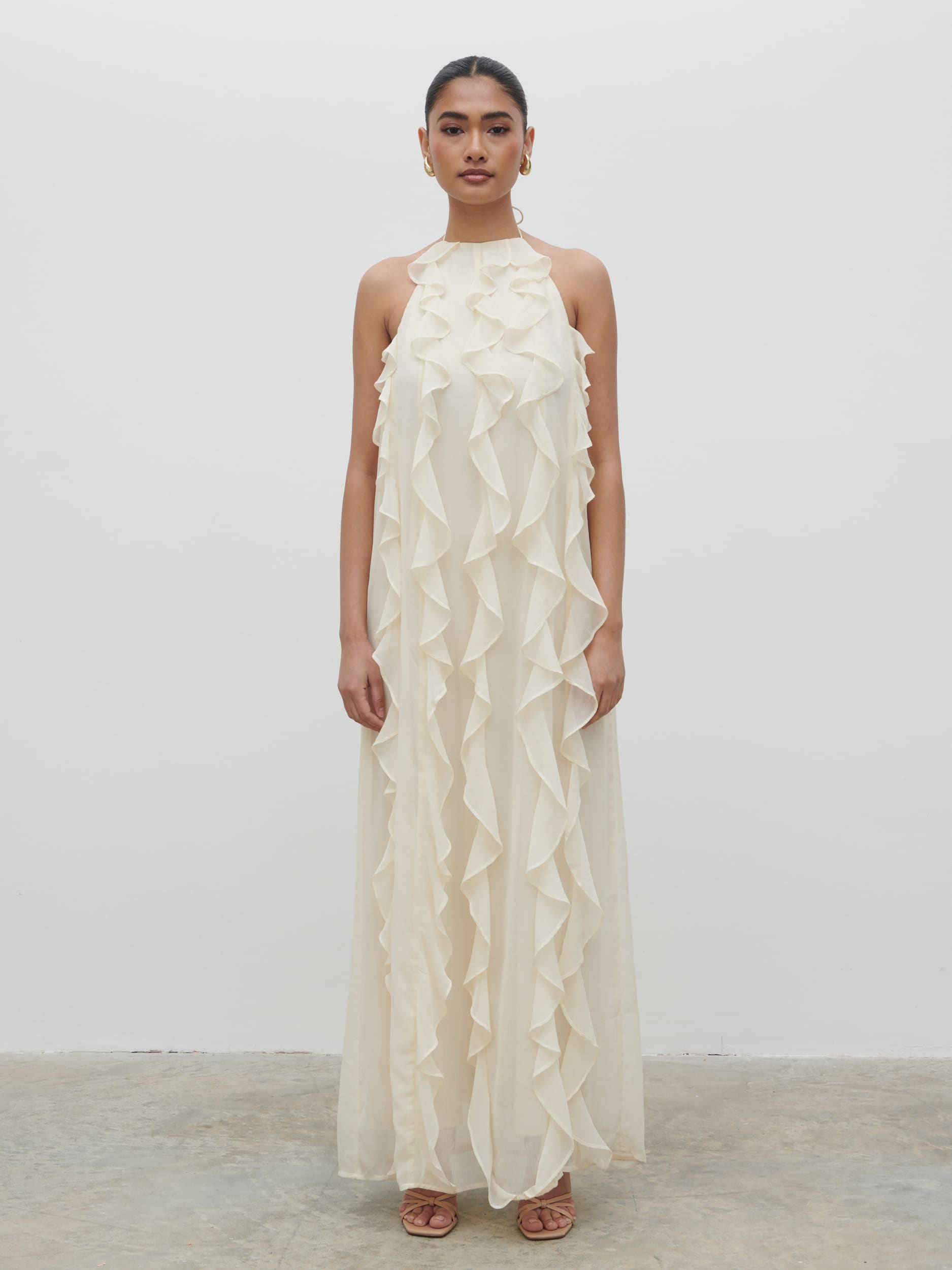Kelsey Ruffle Maxi Dress - Pale Lemon