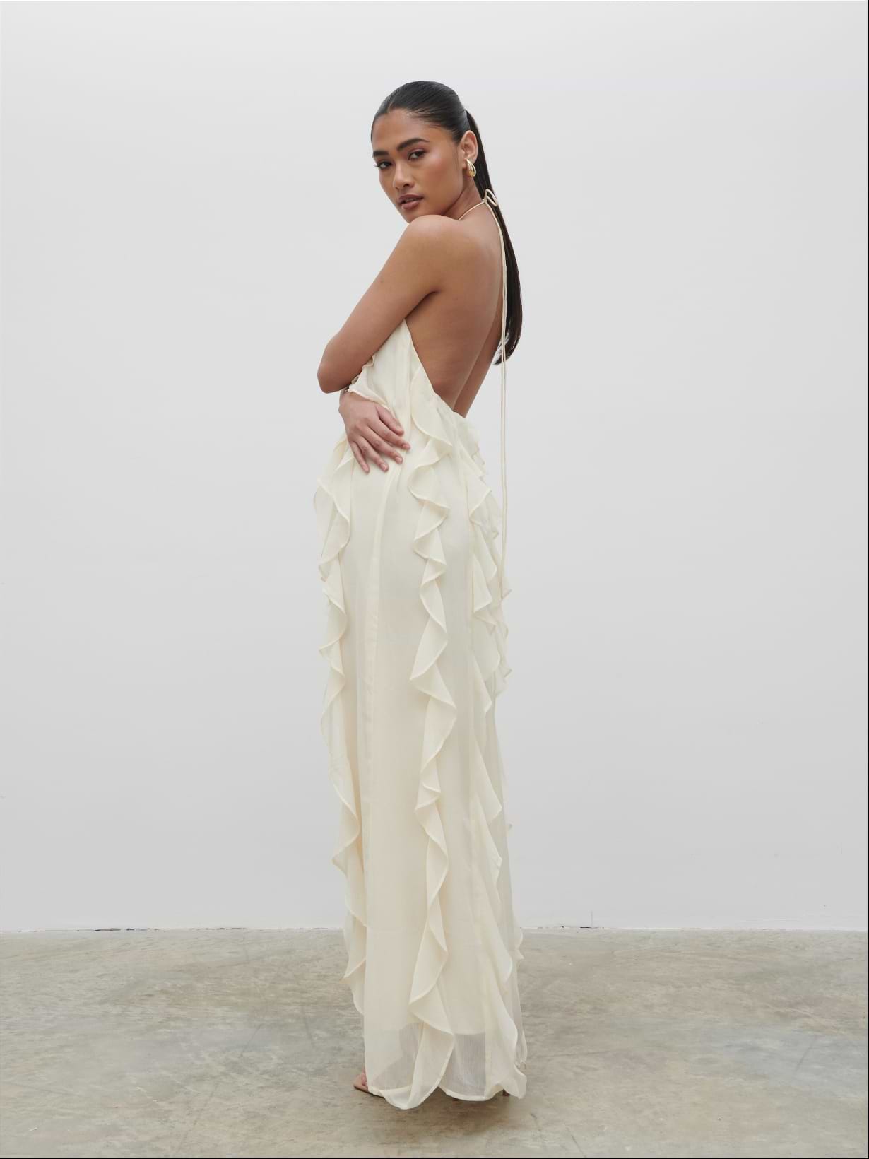 Kelsey Ruffle Maxi Dress - Pale Lemon