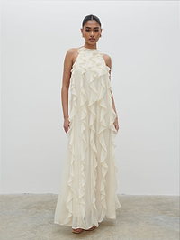 Kelsey Ruffle Maxi Dress - Pale Lemon