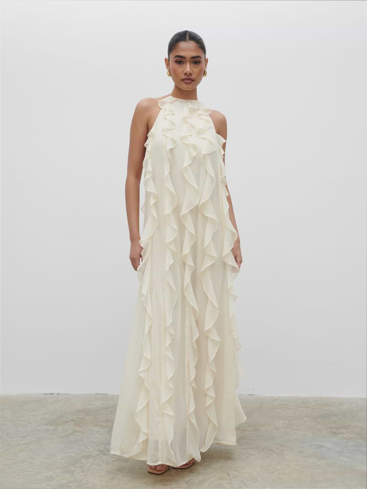 Kelsey Ruffle Maxi Dress - Pale Lemon