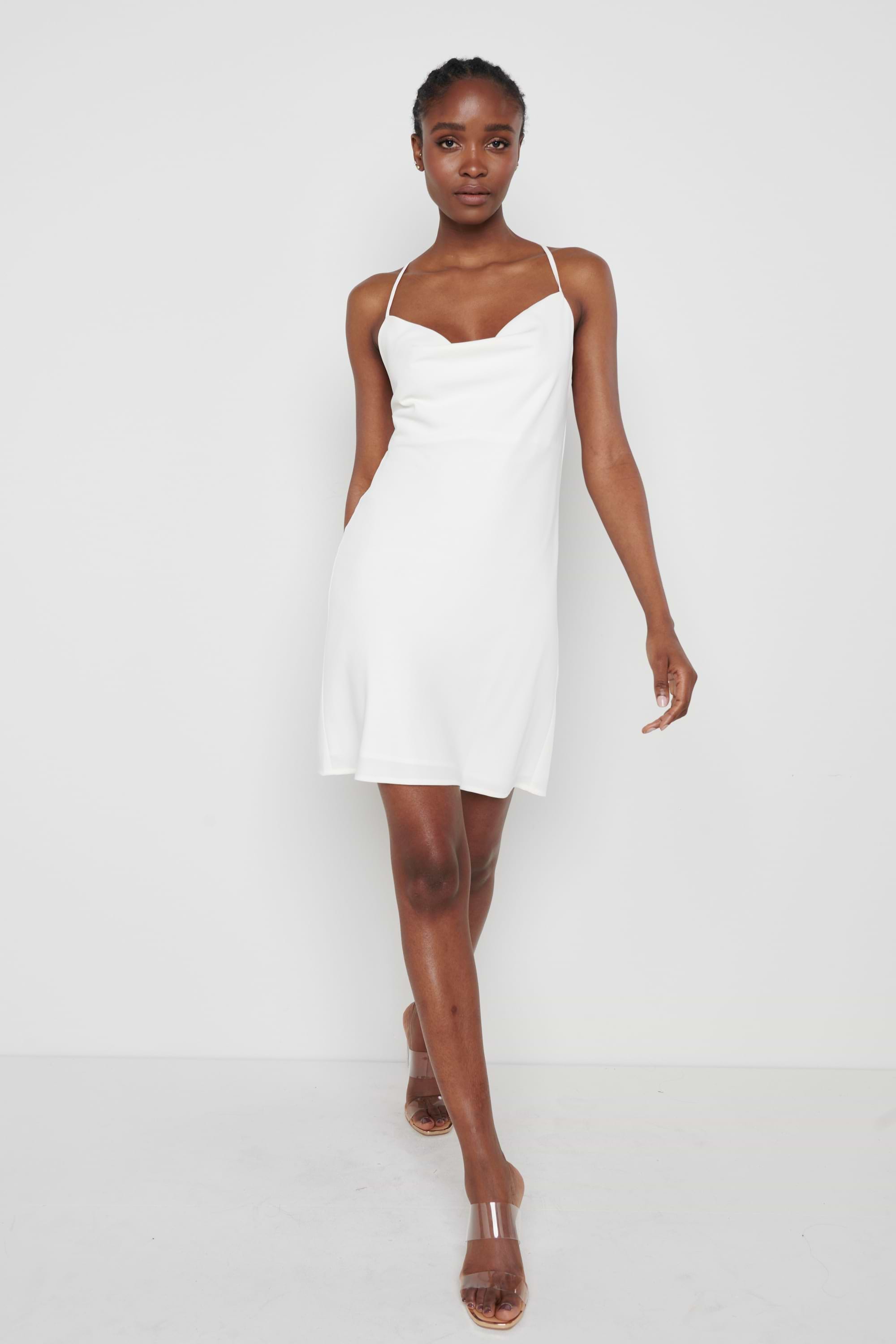 Keisha Backless Cowl Neck Dress - White