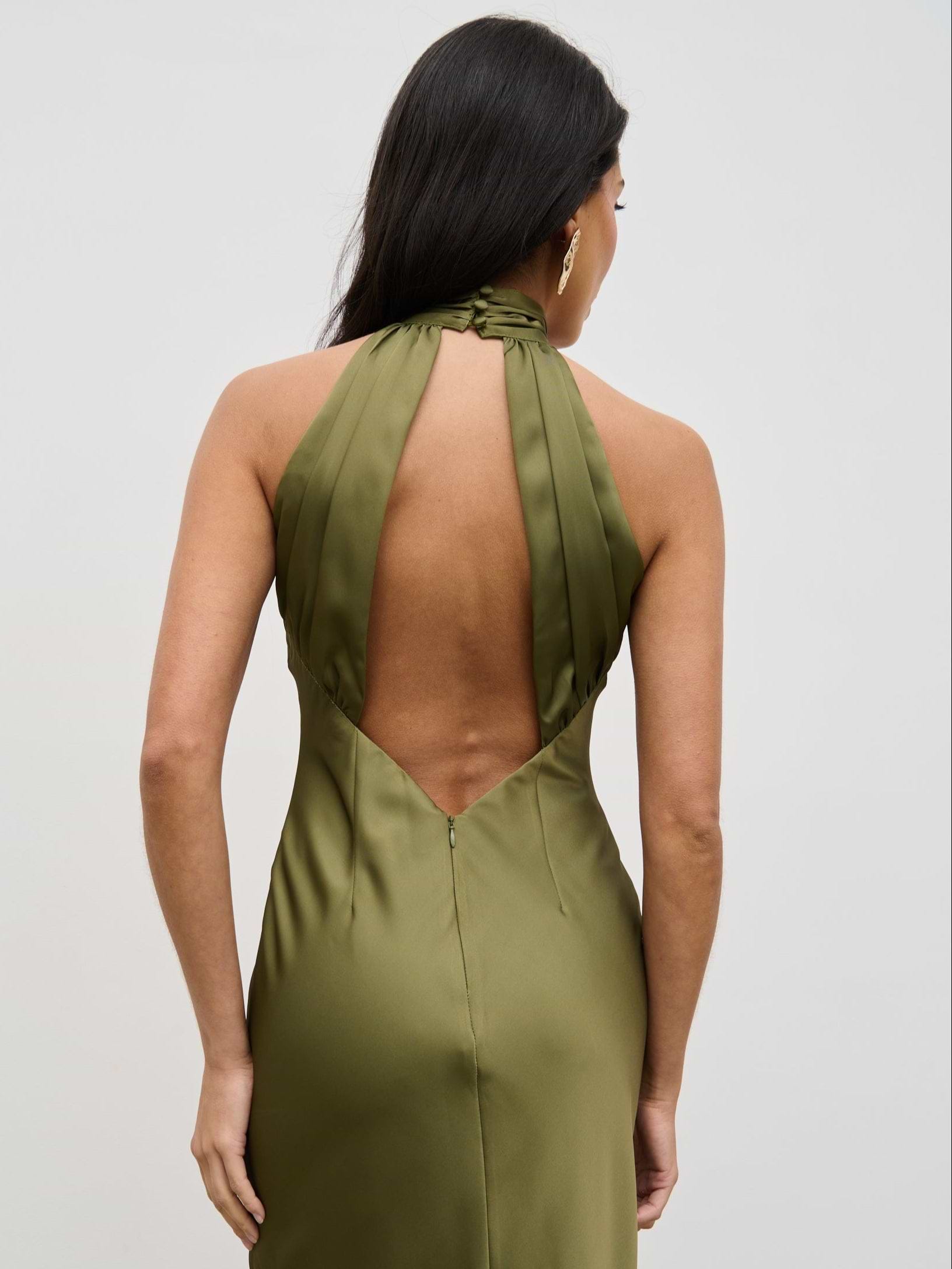 Kiara Halterneck Maxi Dress - Olive and Pink Floral