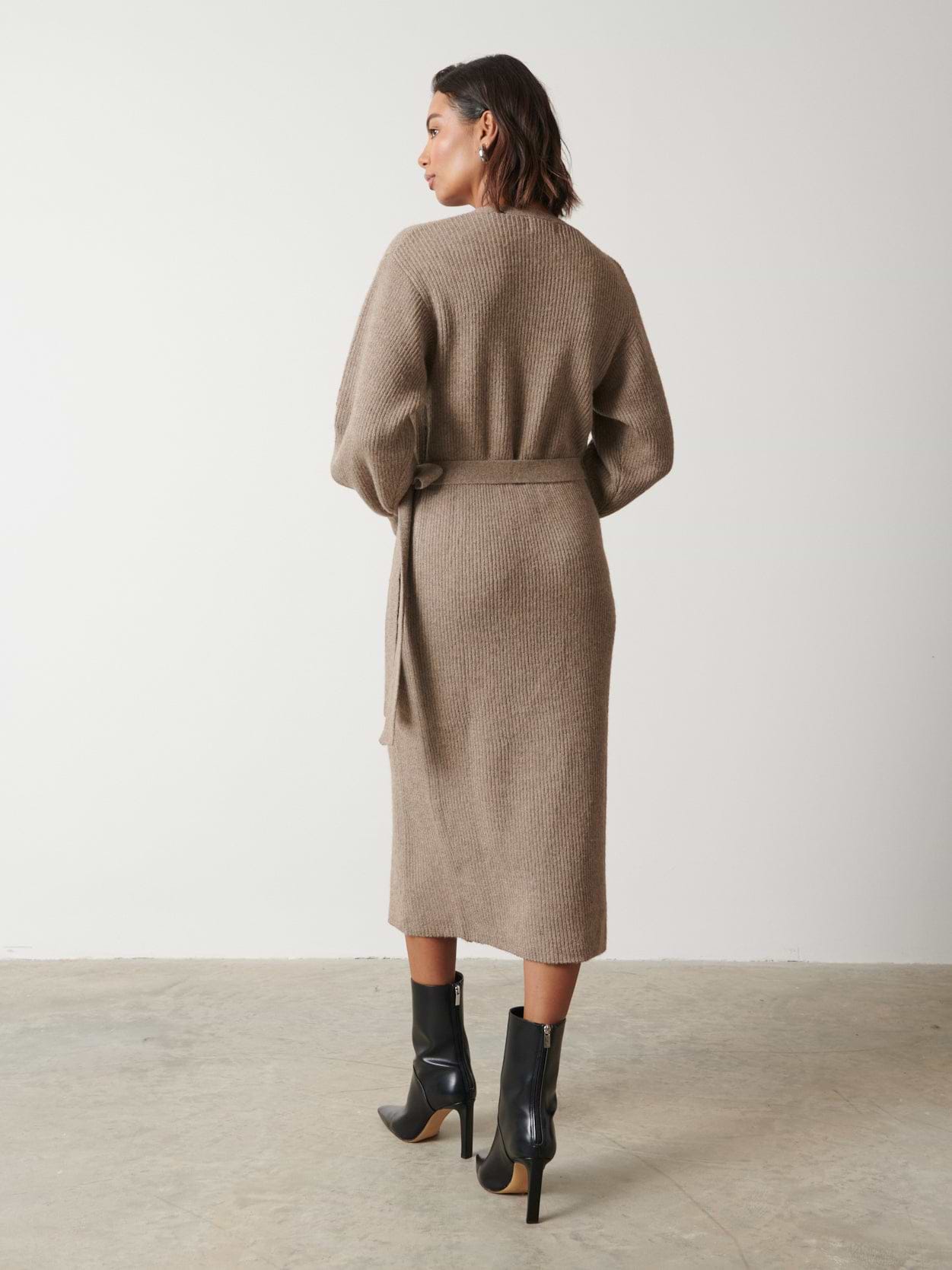 Kinsley Ribbed Wrap Dress - Mushroom