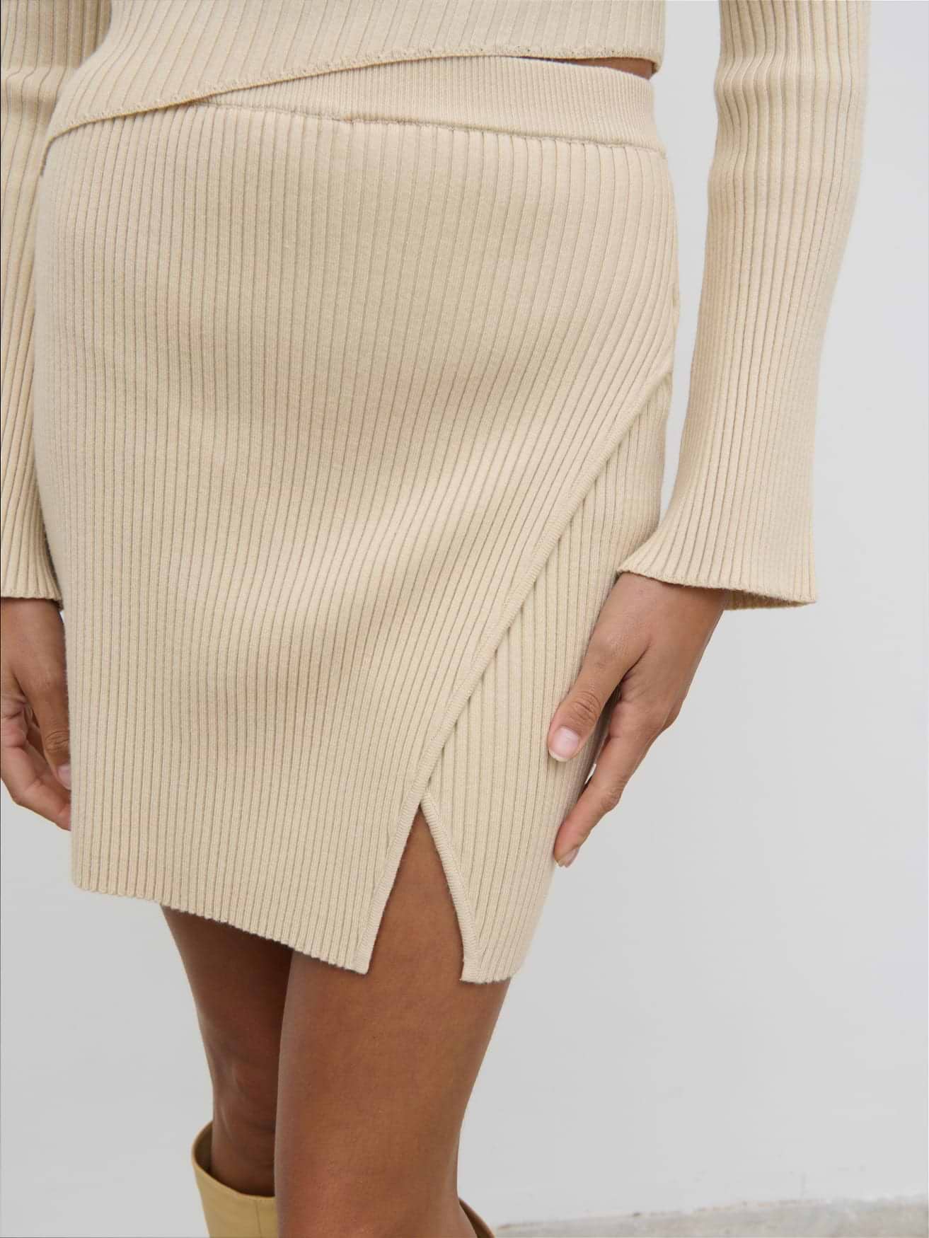 Lakelyn Wrap Mini Knit Skirt - Beige