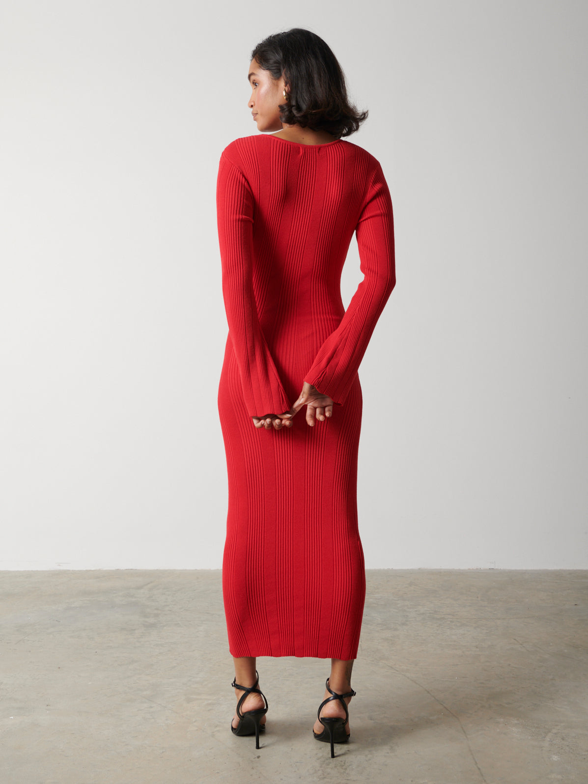 Lana Sweetheart Neck Knit Dress - Scarlet Red