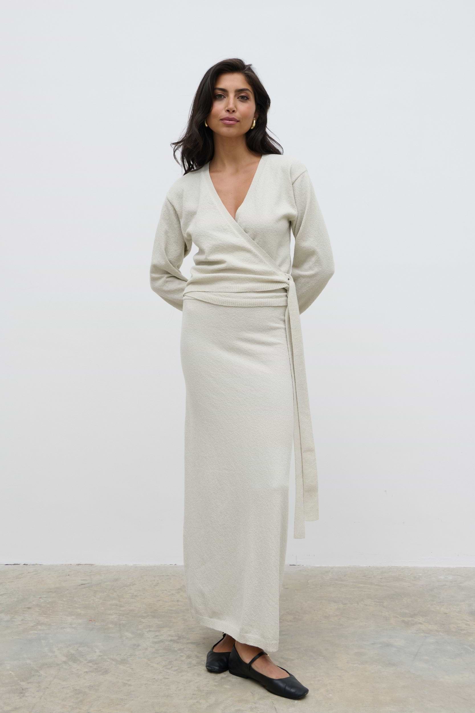 Laney Boucle Knit Midaxi Skirt - Pale Stone