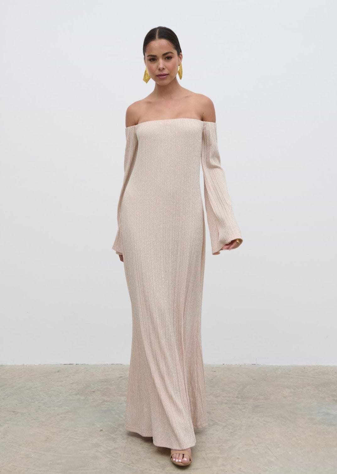 Layla Metallic Plisse Maxi Dress - Gold