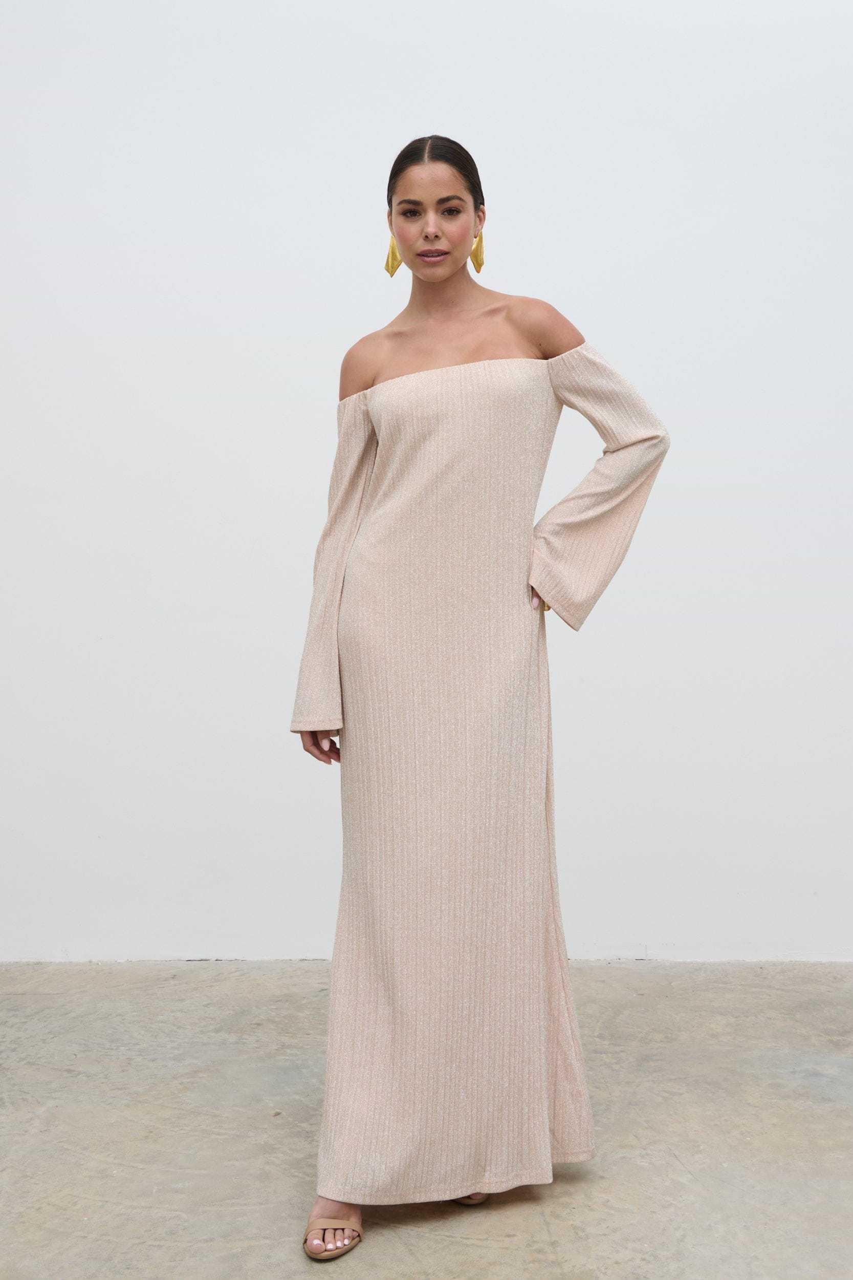 Layla Metallic Plisse Maxi Dress - Gold