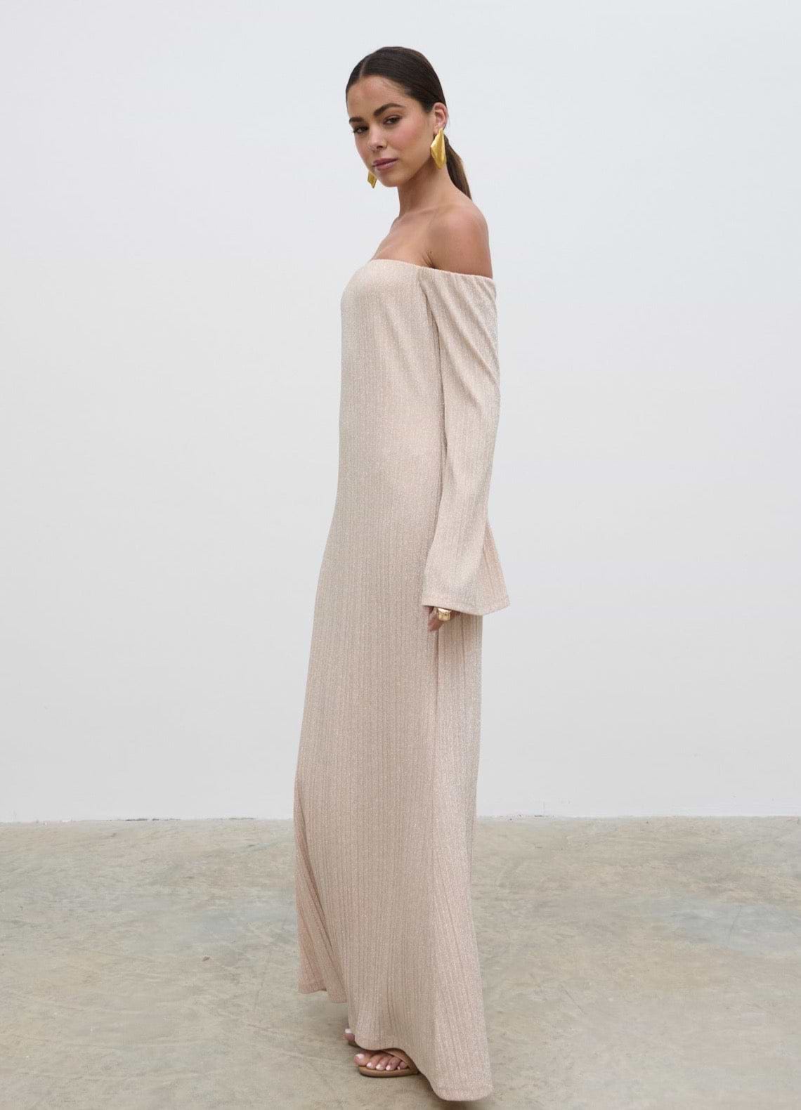Layla Metallic Plisse Maxi Dress - Gold