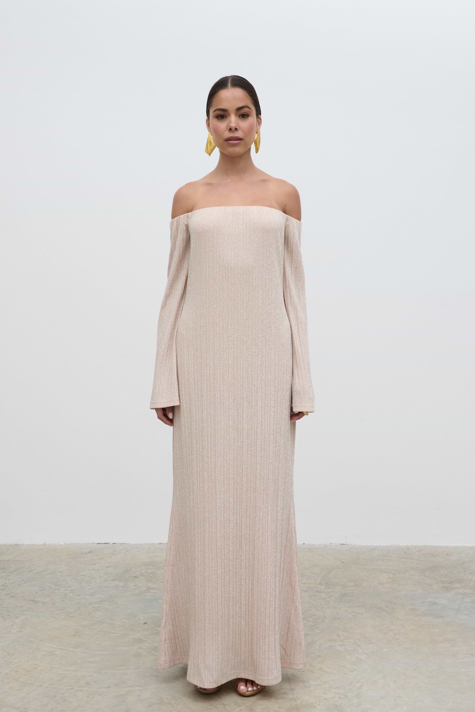 Layla Metallic Plisse Maxi Dress - Gold