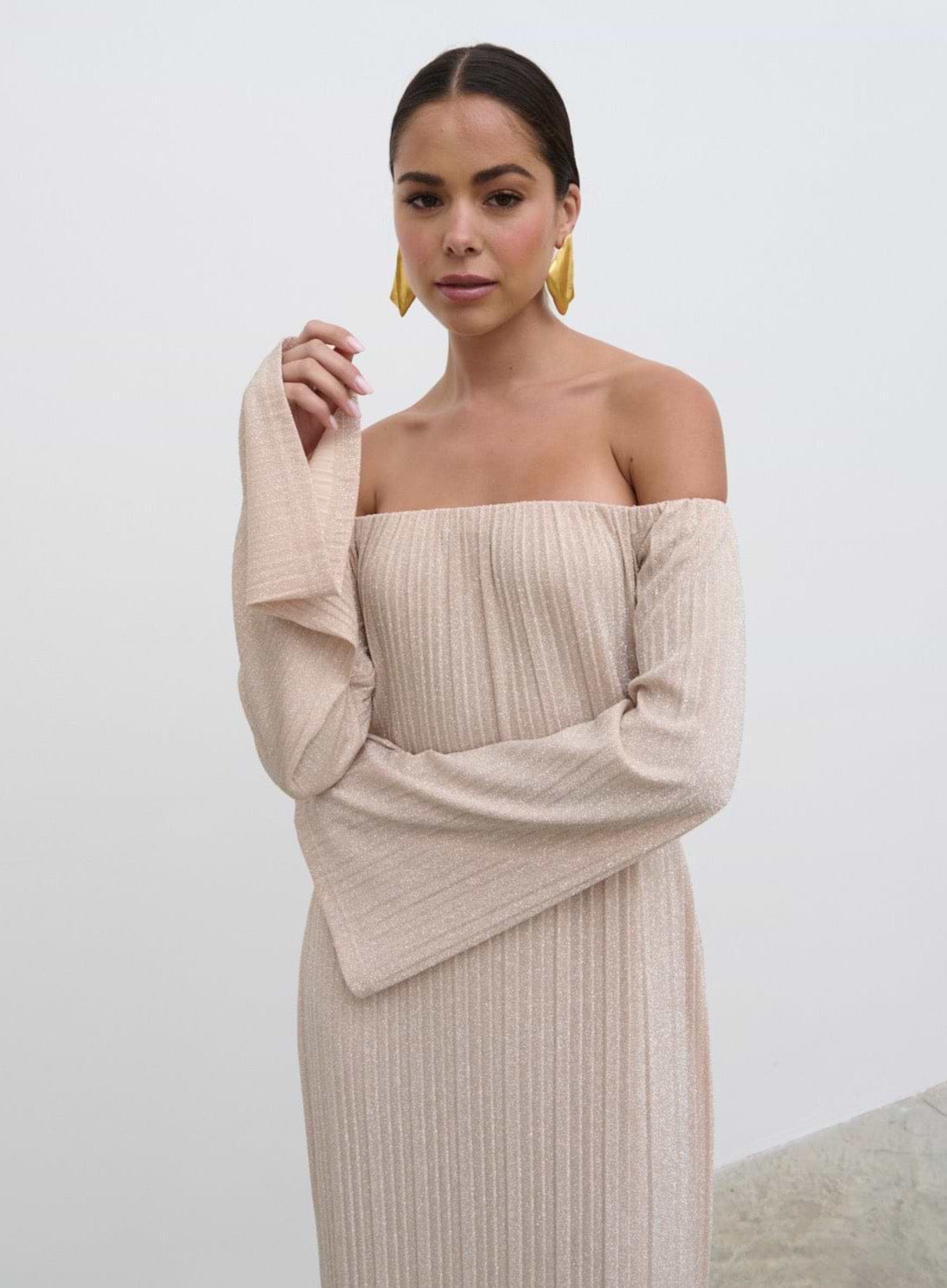 Layla Metallic Plisse Maxi Dress - Gold