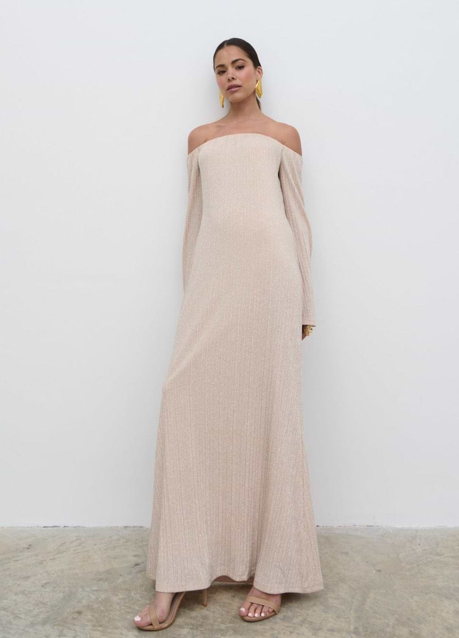 Layla Metallic Plisse Maxi Dress - Gold