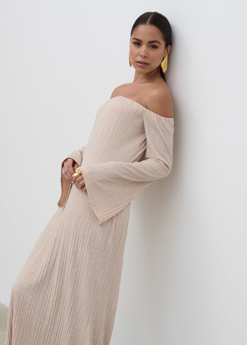 Layla Metallic Plisse Maxi Dress - Gold