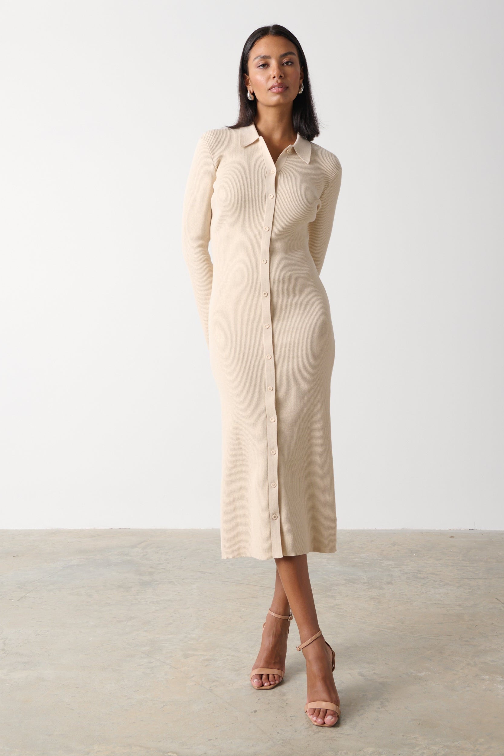Lennox Buttoned Knit Midaxi Dress - Ecru