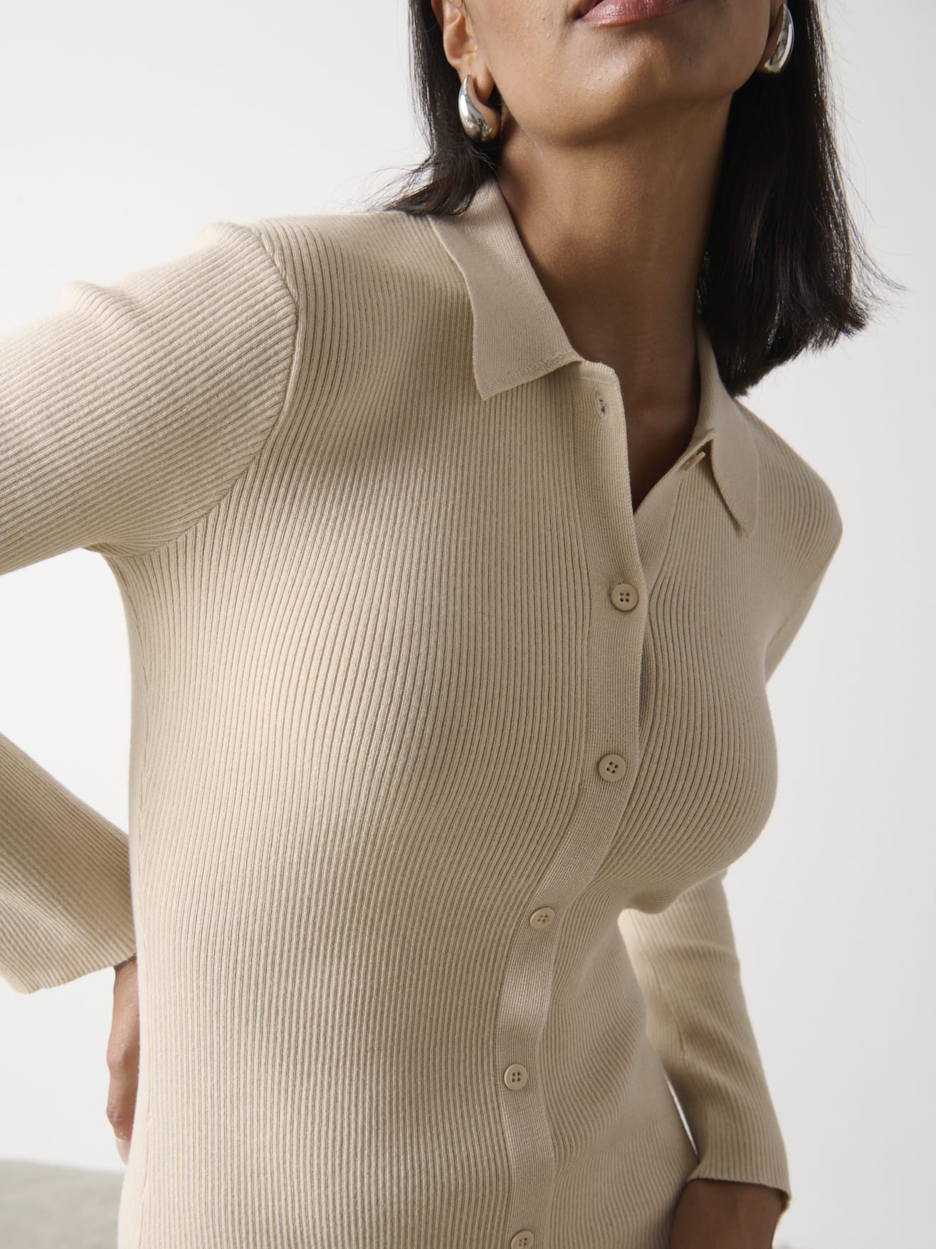 Lennox Buttoned Knit Midaxi Dress - Ecru