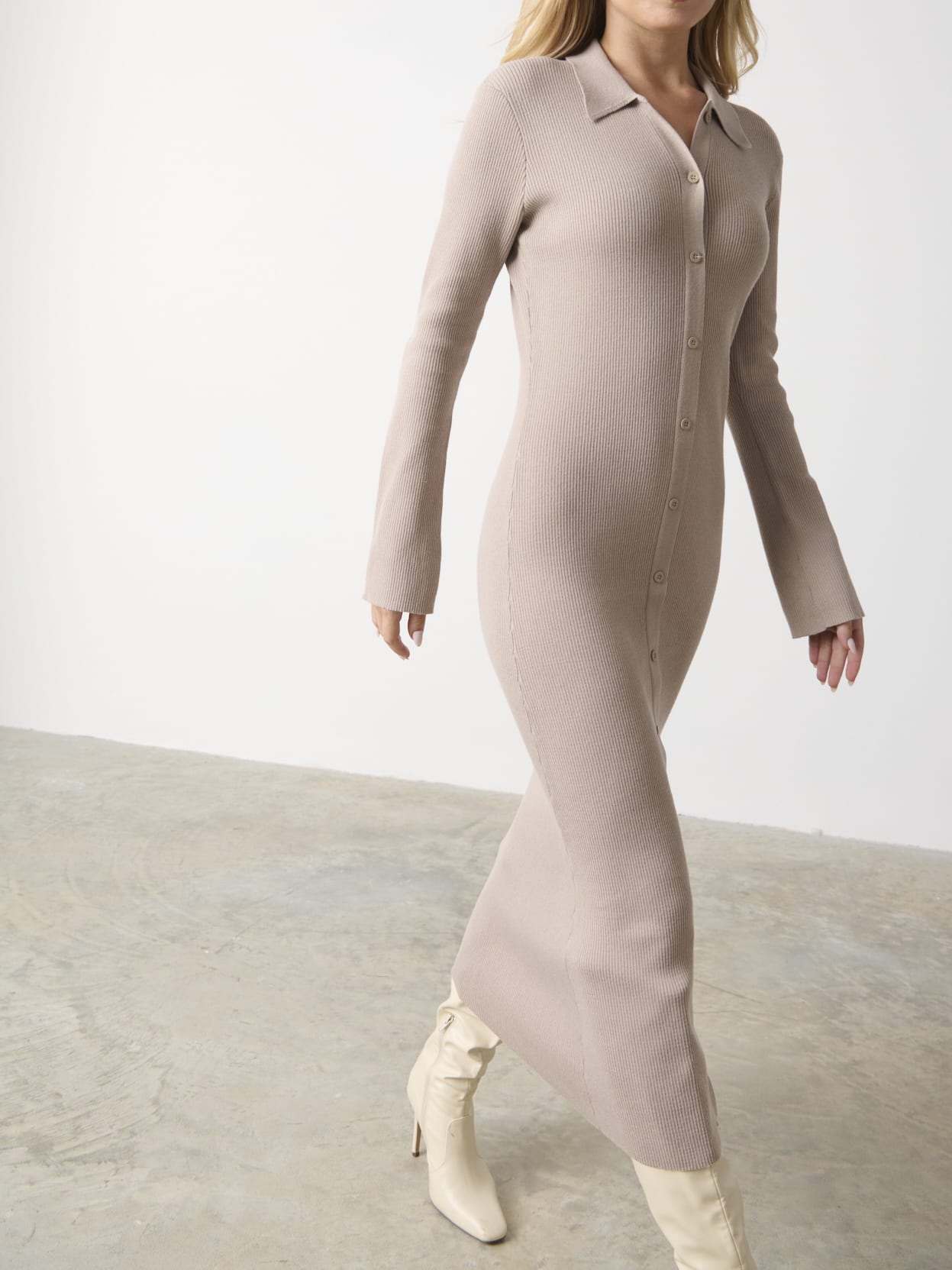 Lennox Buttoned Knit Midaxi Dress - Taupe